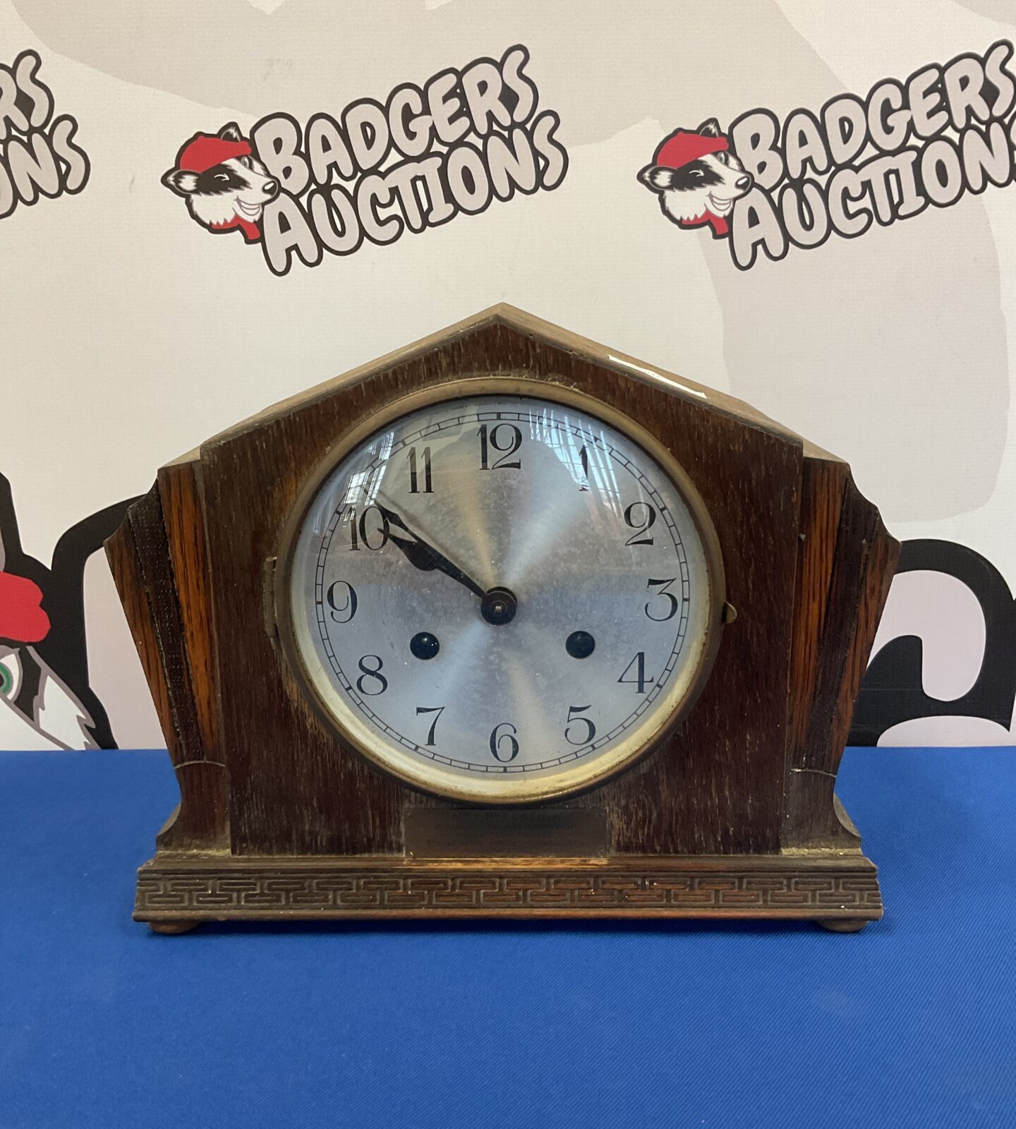 1930s art deco mantle clock presented to mr & mrs cooper from regents park college