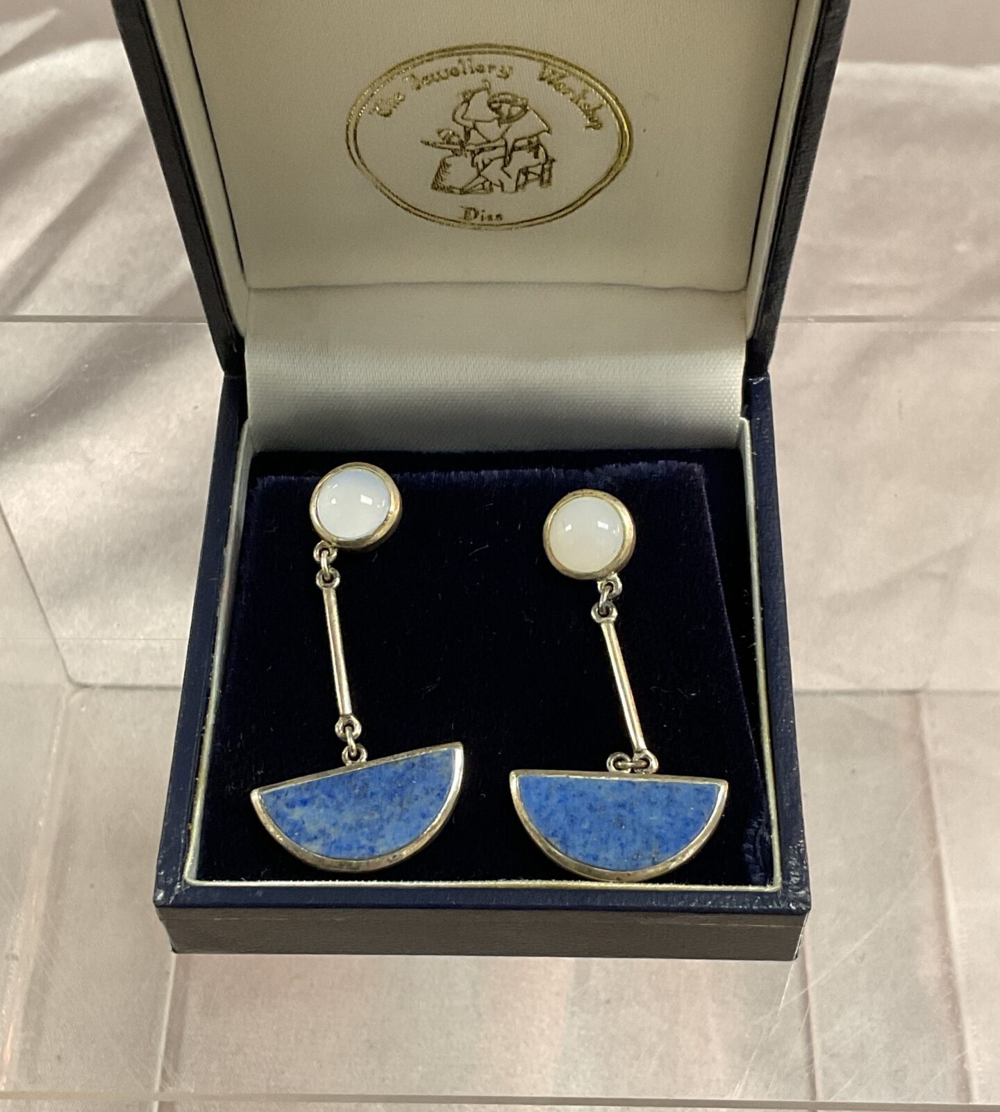 Pair of 925 Silver moonstone and lapis earrings