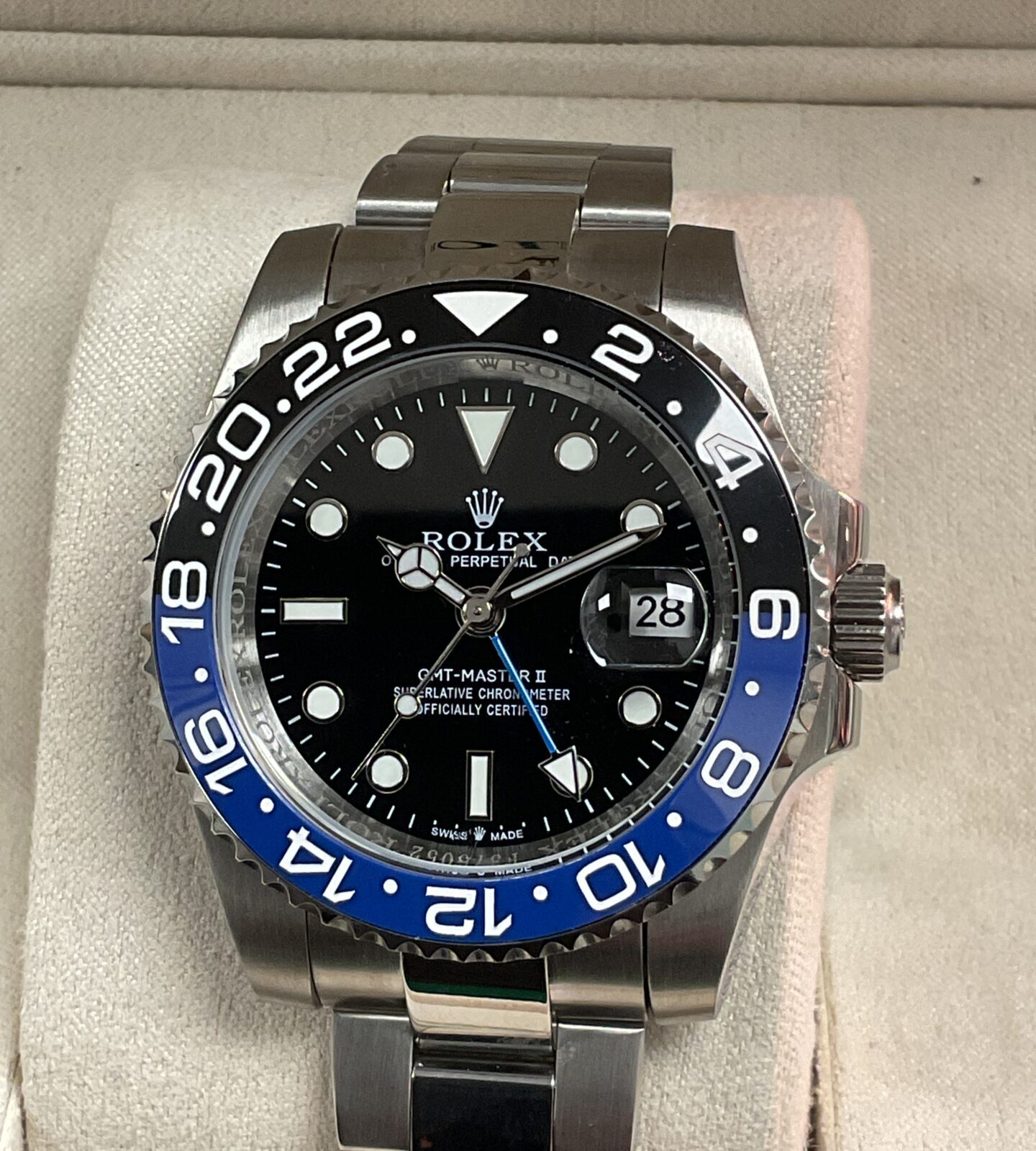 Rolex style GMT Master 2 automatic wristwatch with box and papers