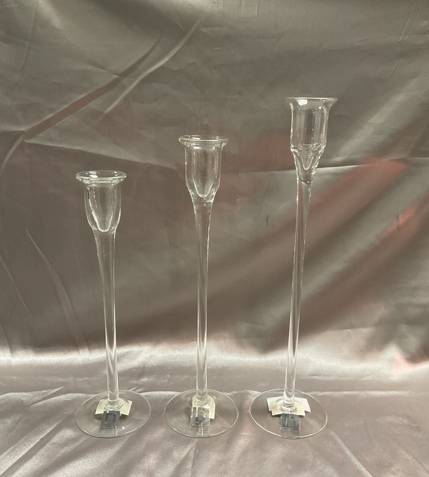 Set of three graduated Broste Copenhagen glass Candlesticks 9” 10” 11”