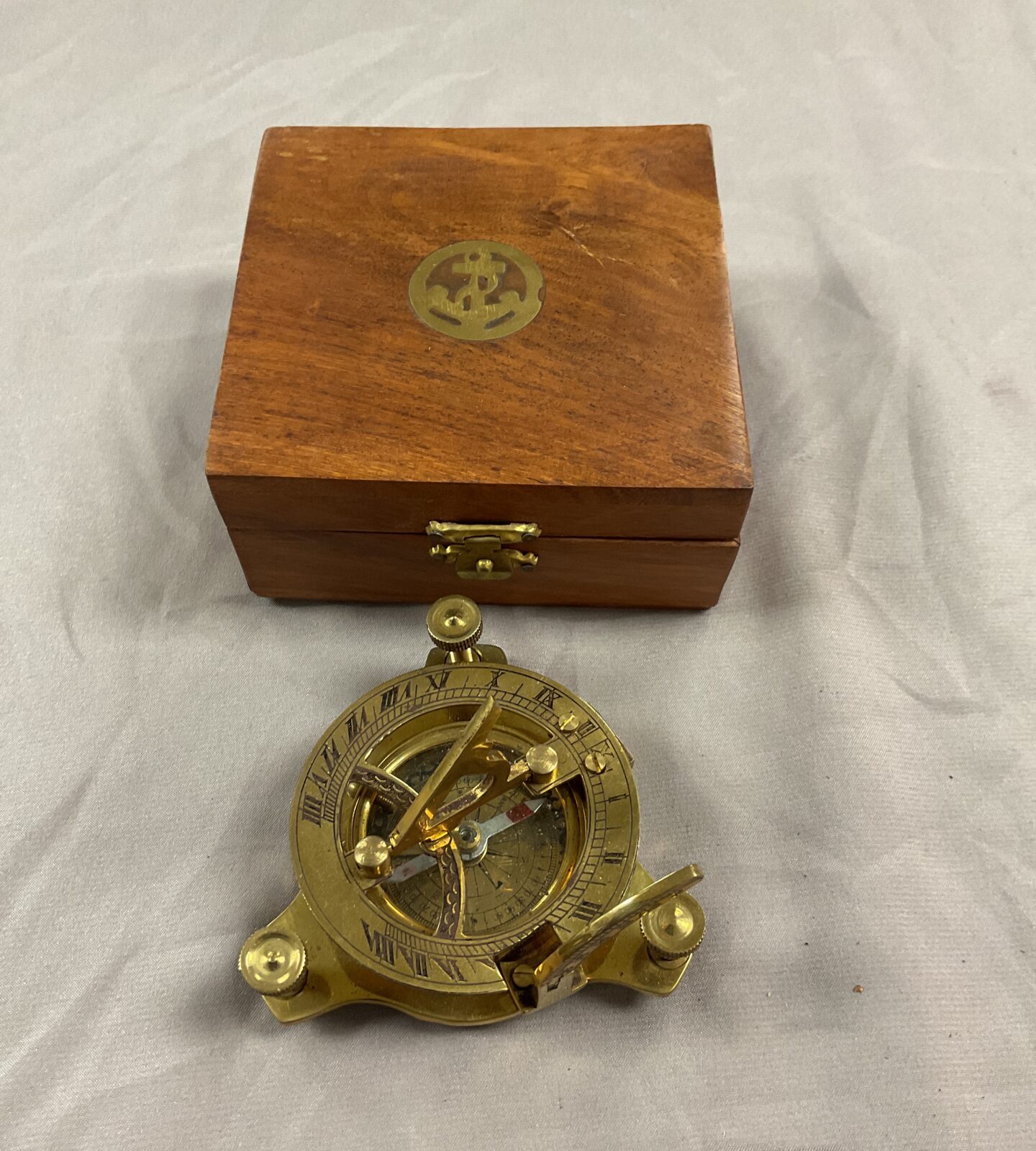 4” Brass vimal nautical compass sextant in wood box