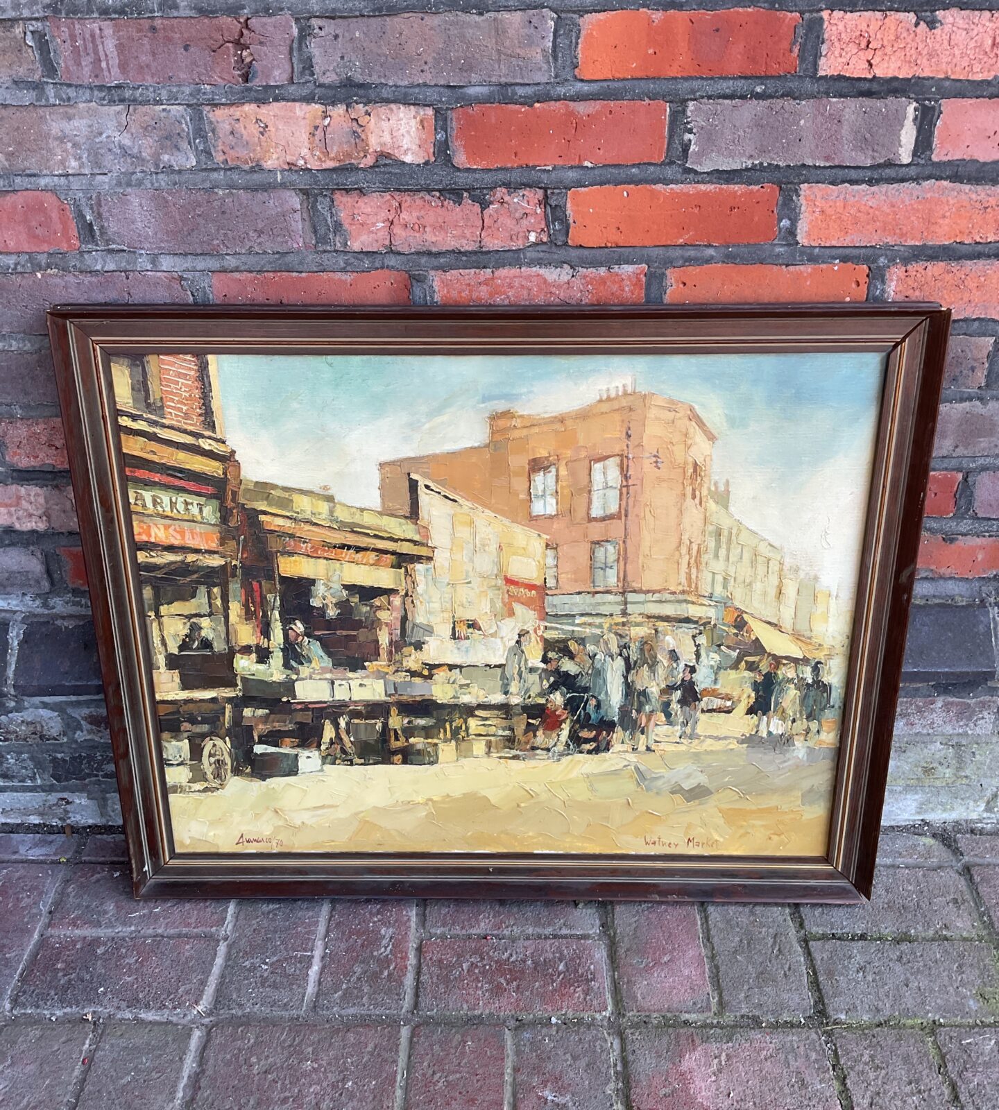 signed oil on canvas of watney market in london