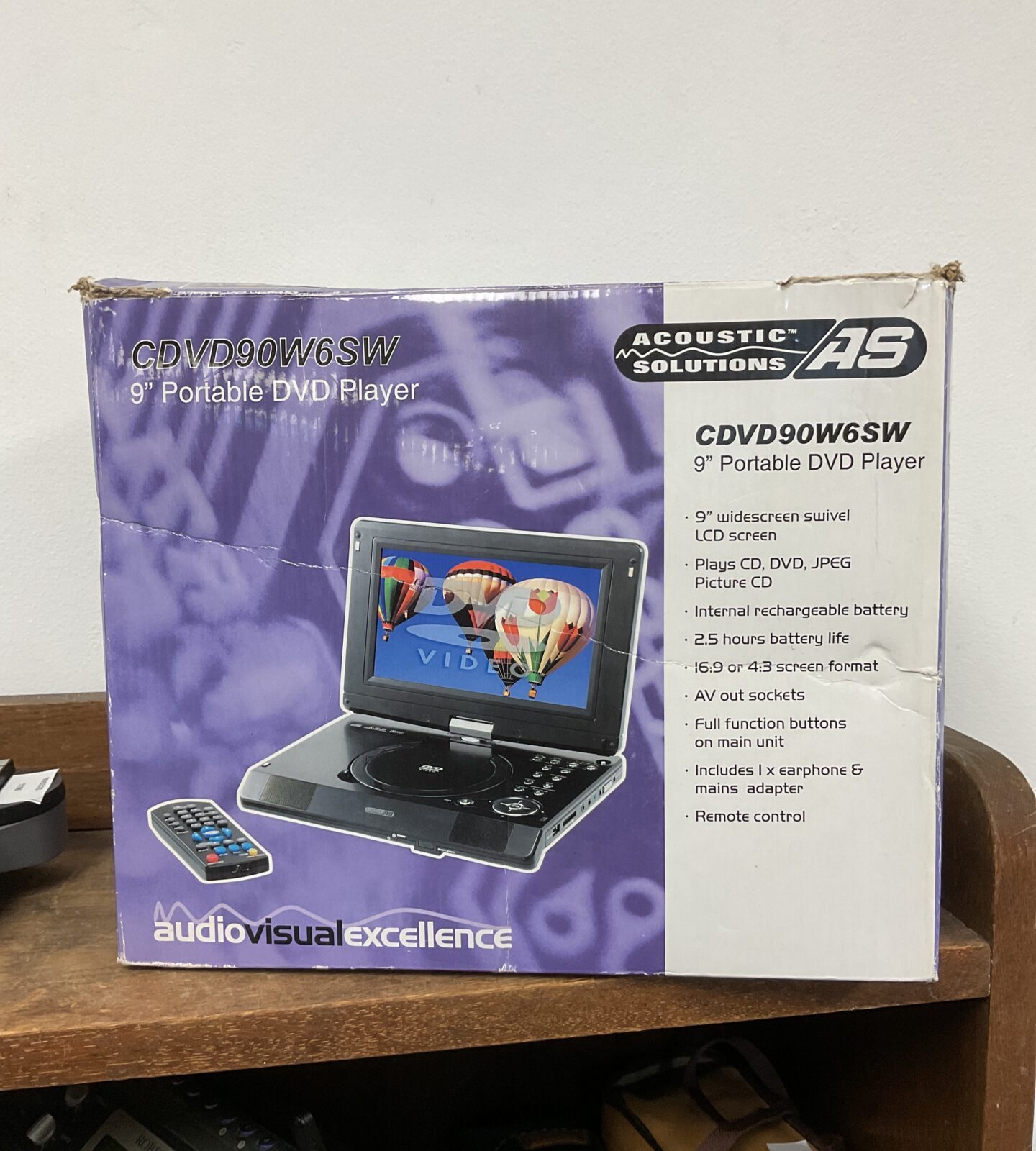 Acoustic solutions 9” portable dvd player with remote