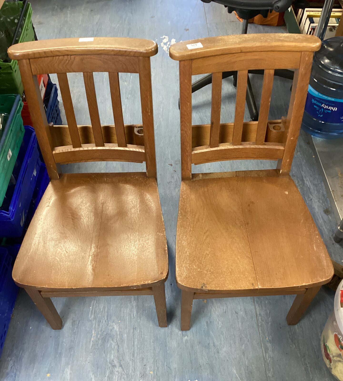 Pair of mid century oak chapel chairs