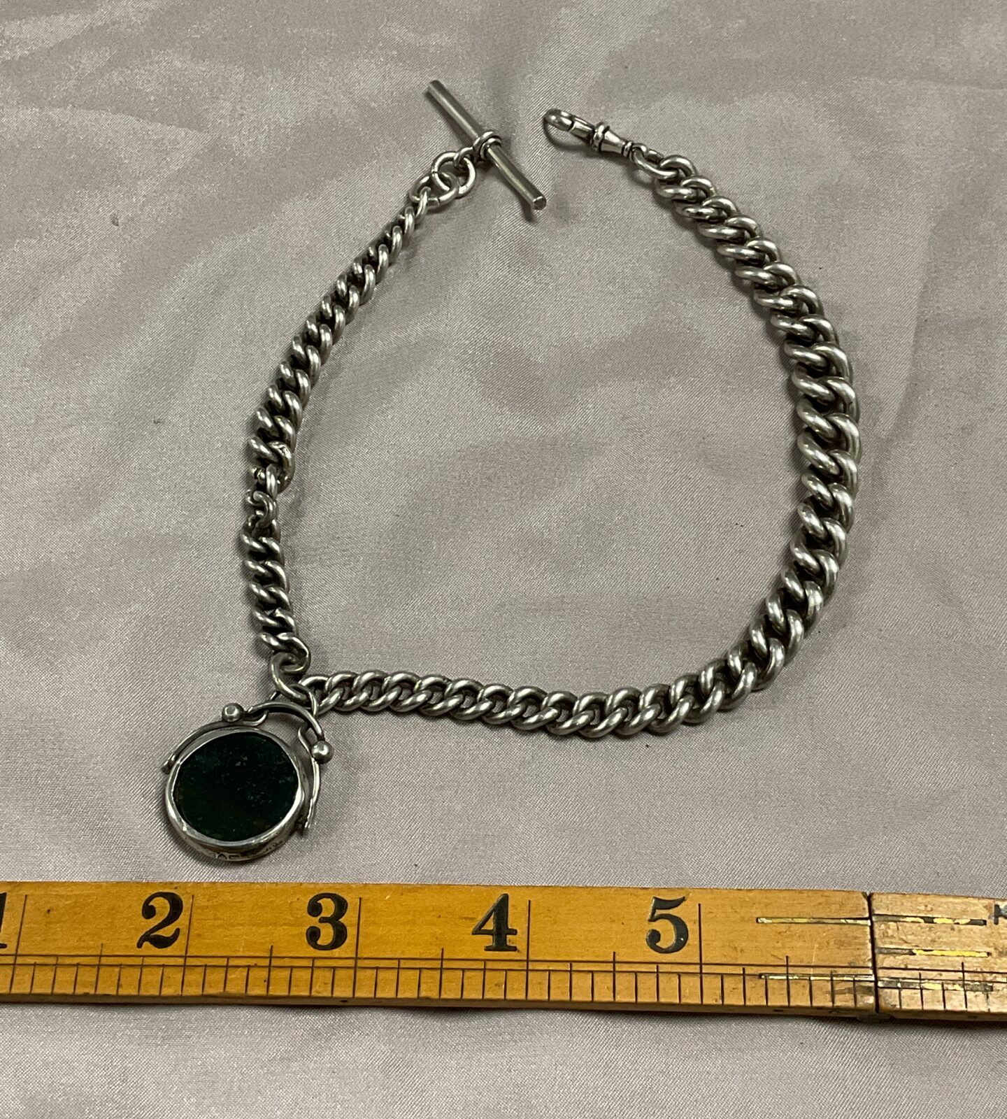 victorian hallmarked silver graduated albert chain with fob 65g gross