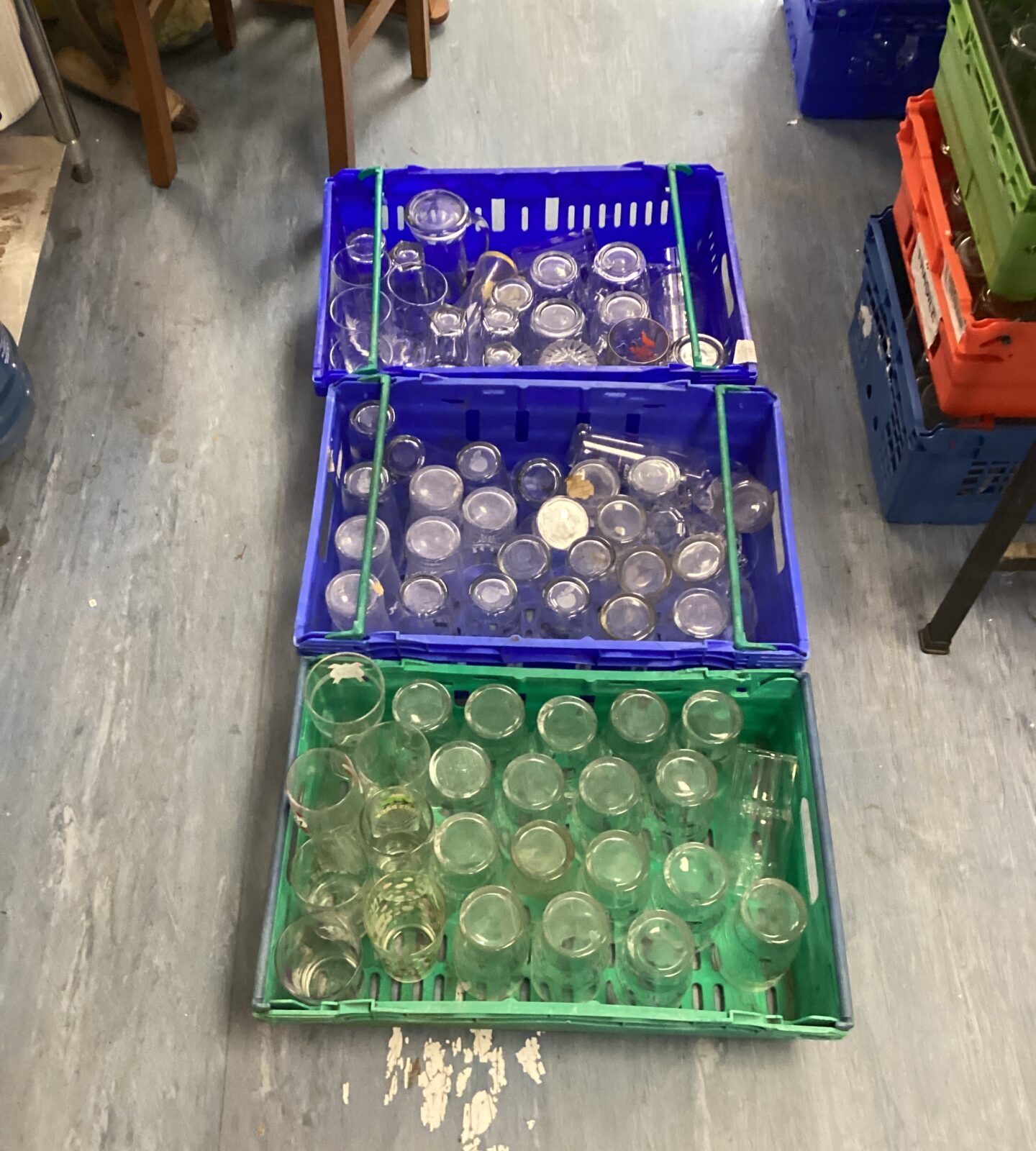 Three crates of mixed branded pub glasses inc 1664 & stowford press