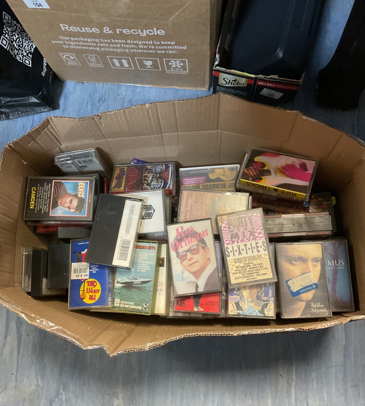 Box full of audio cassette tapes