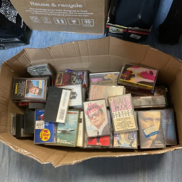 Box full of audio cassette tapes