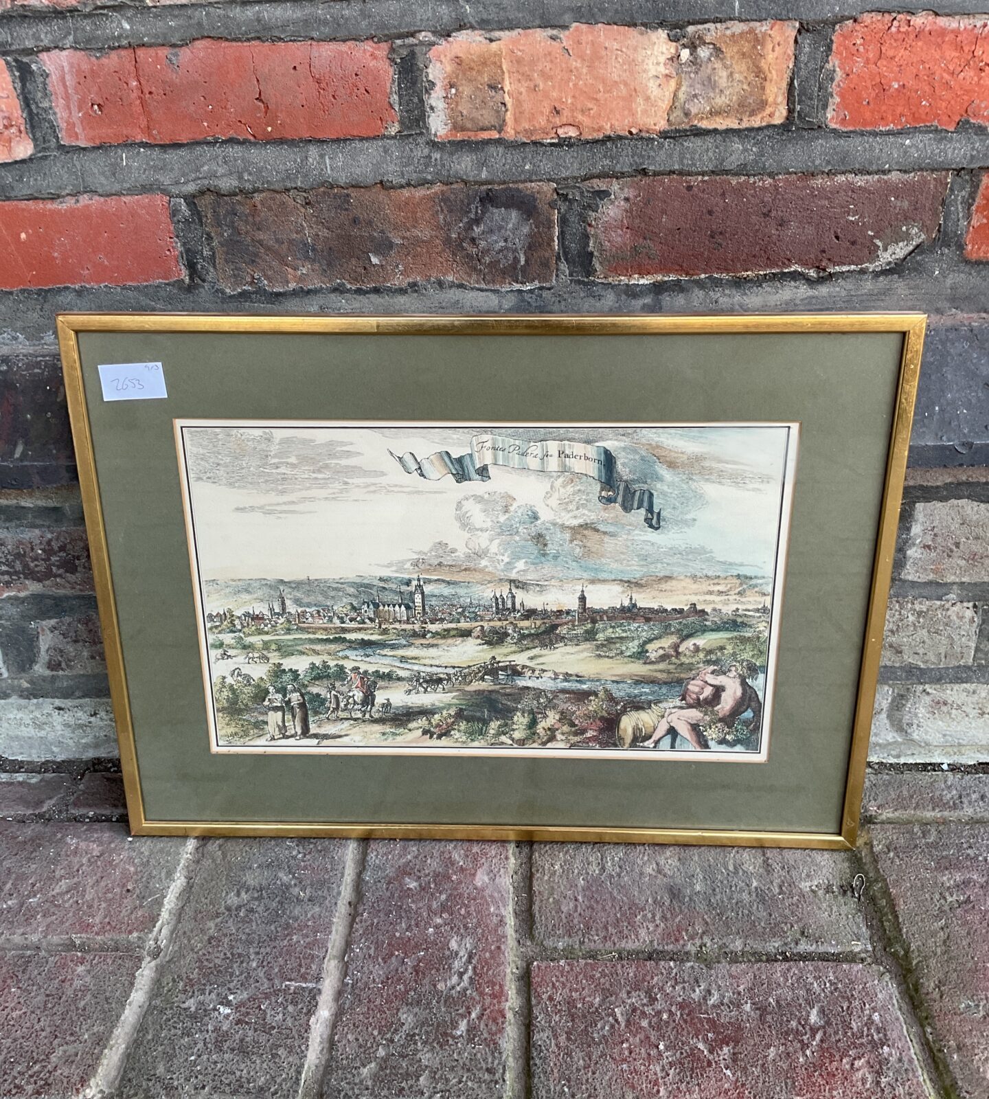 Antique framed hand coloured etching of paderborn