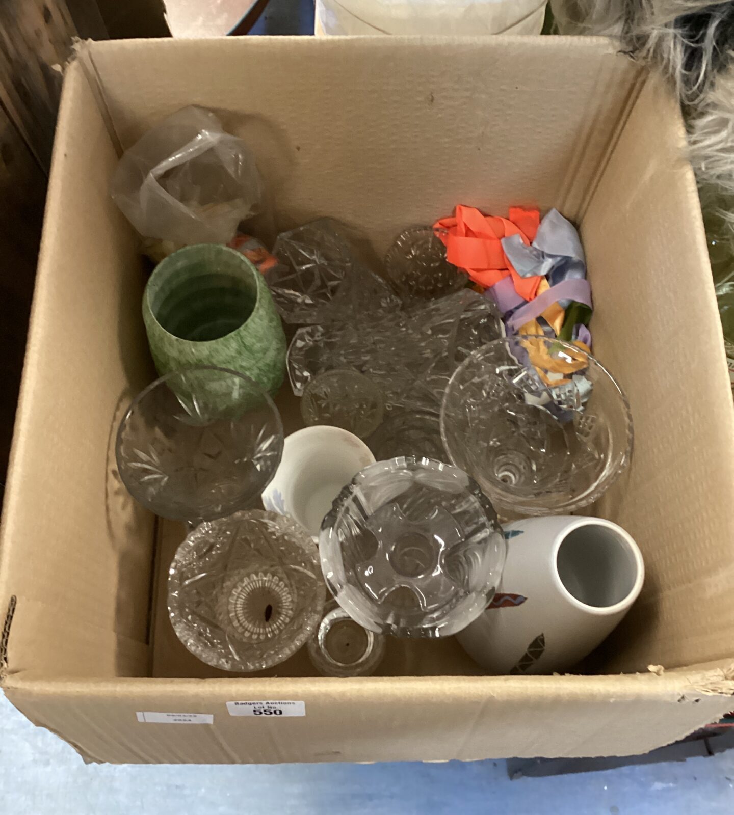 Box of glass & pottery vases