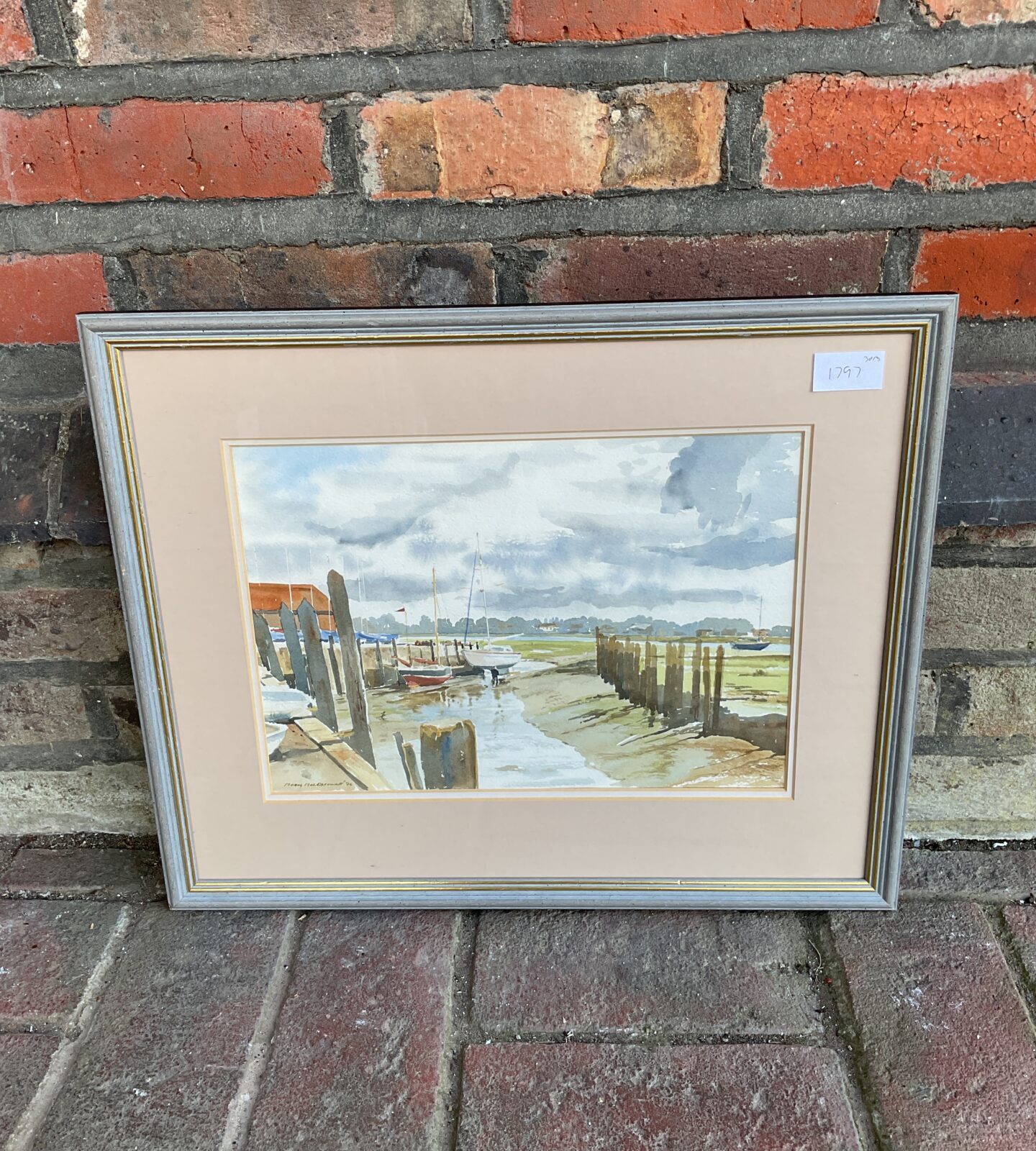 Mary macdermott watercolour of quayside bosham, boats in dock