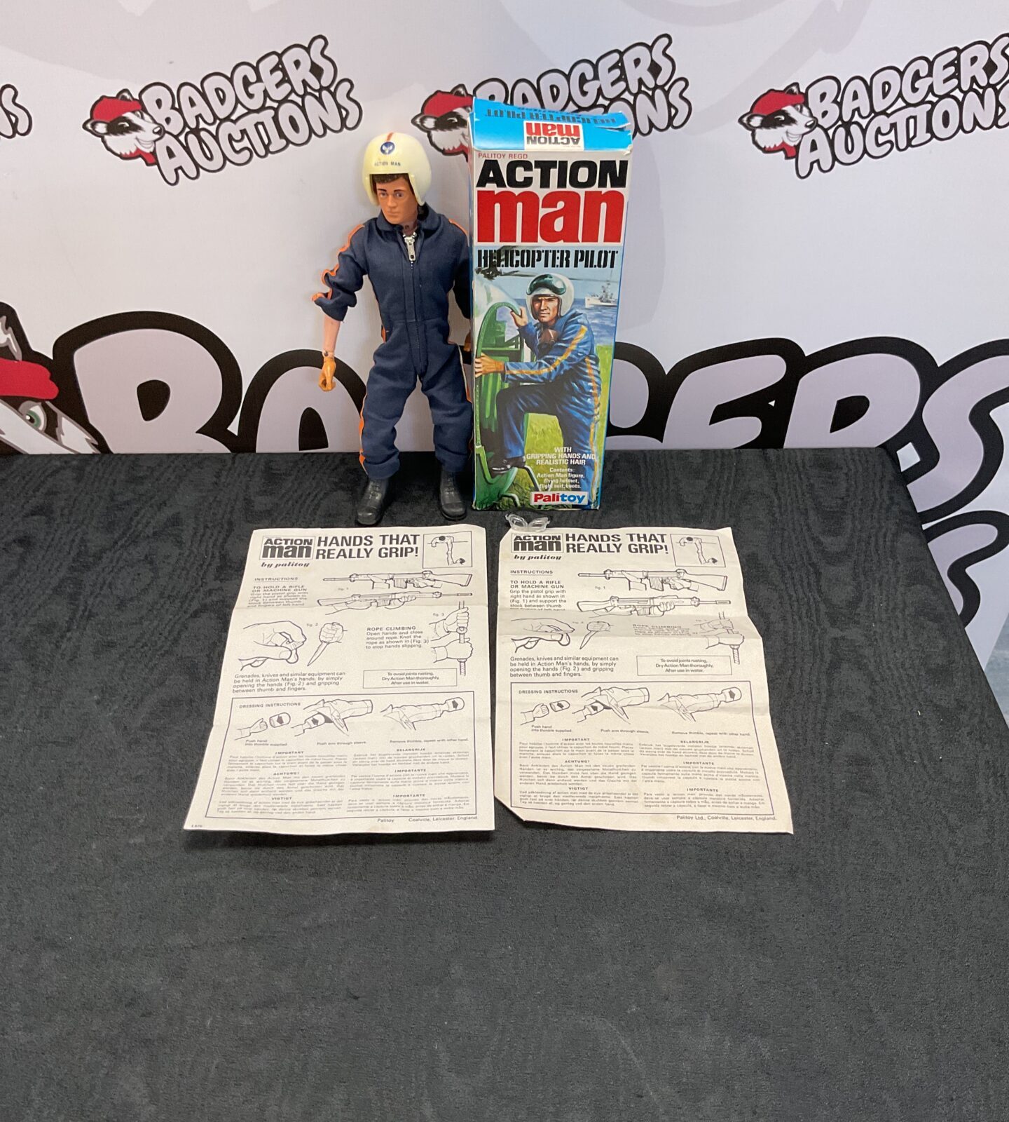 Vintage Boxed Palitoy eagle eyeAction Man Helicopter Pilot Figure With Gripping Hands, Realistic Hair And Manual