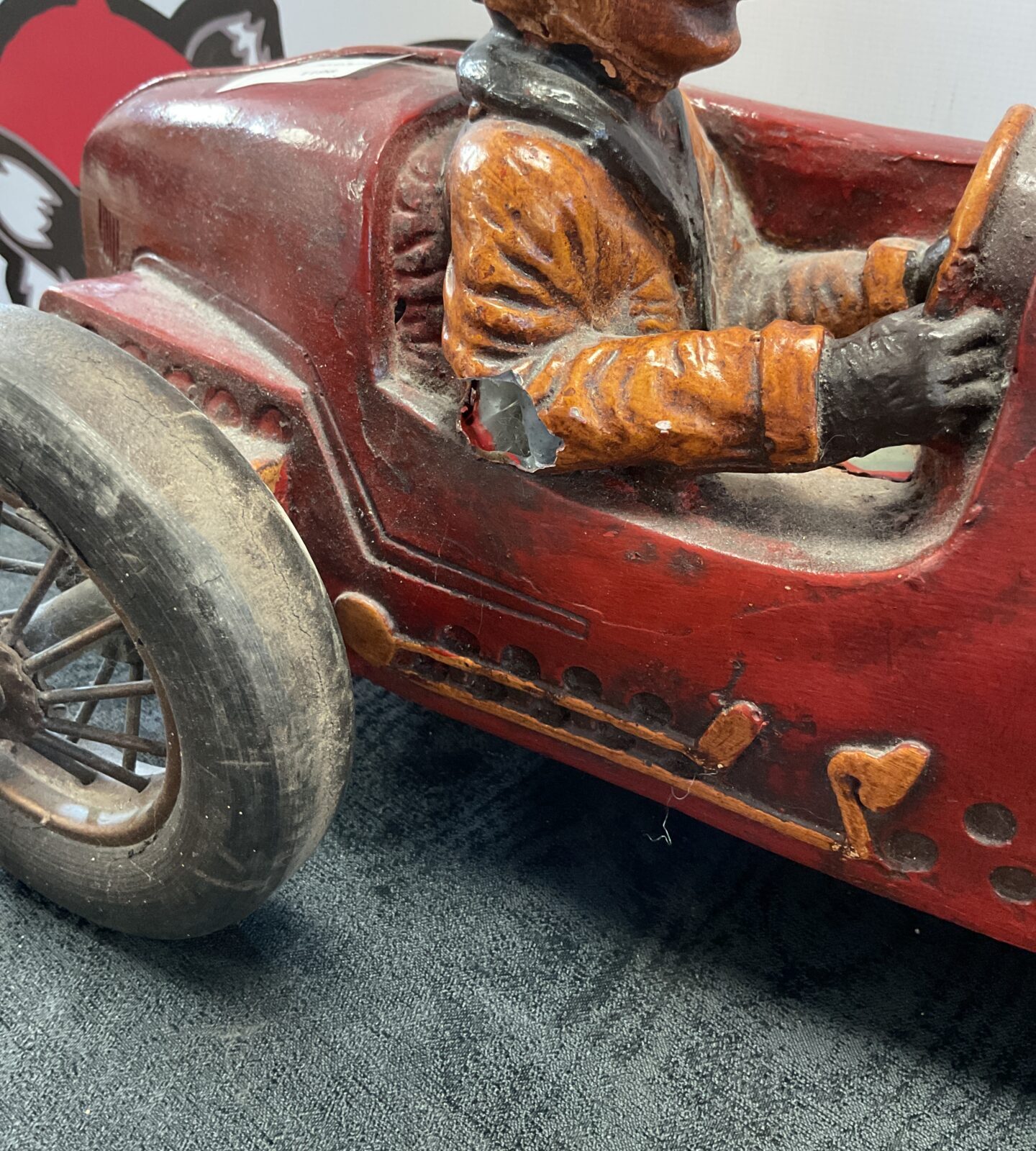 Vintage Handmade stoneware pottery ann and jhon farquharson 1926 bugatti pottery model and Vintage Large fibreglass bugatti model (small chip) - Image 2