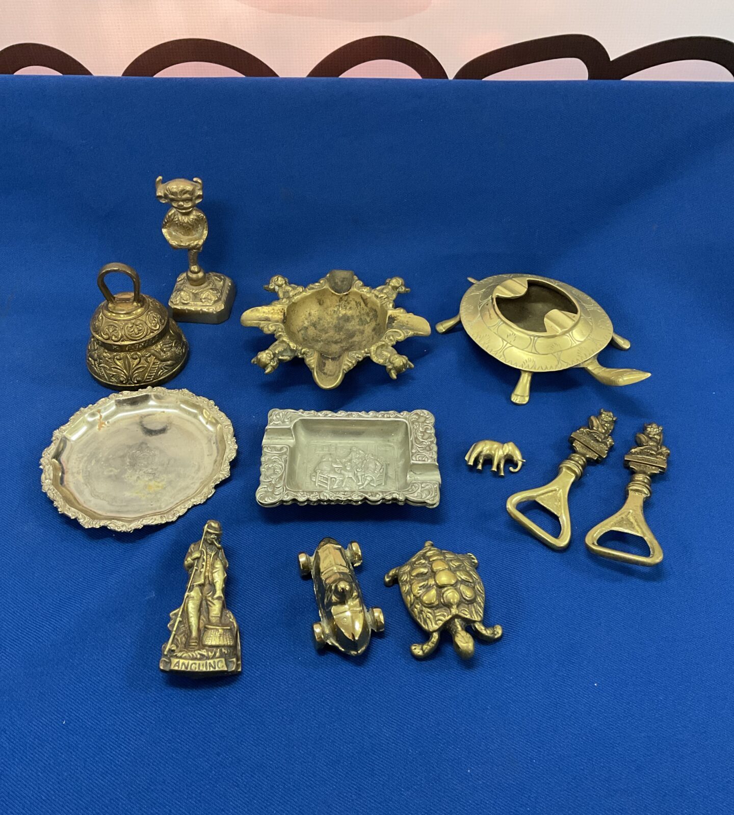 Selection of brassware including turtle ashtray & Lincolnshire imp