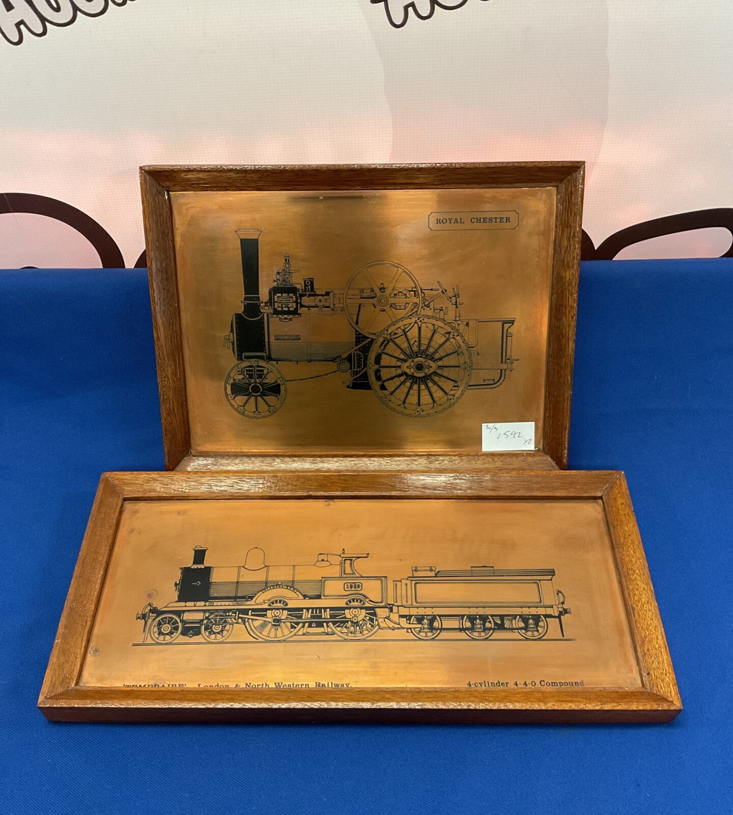 Two vintage copper etchings of steam trains including royal chester