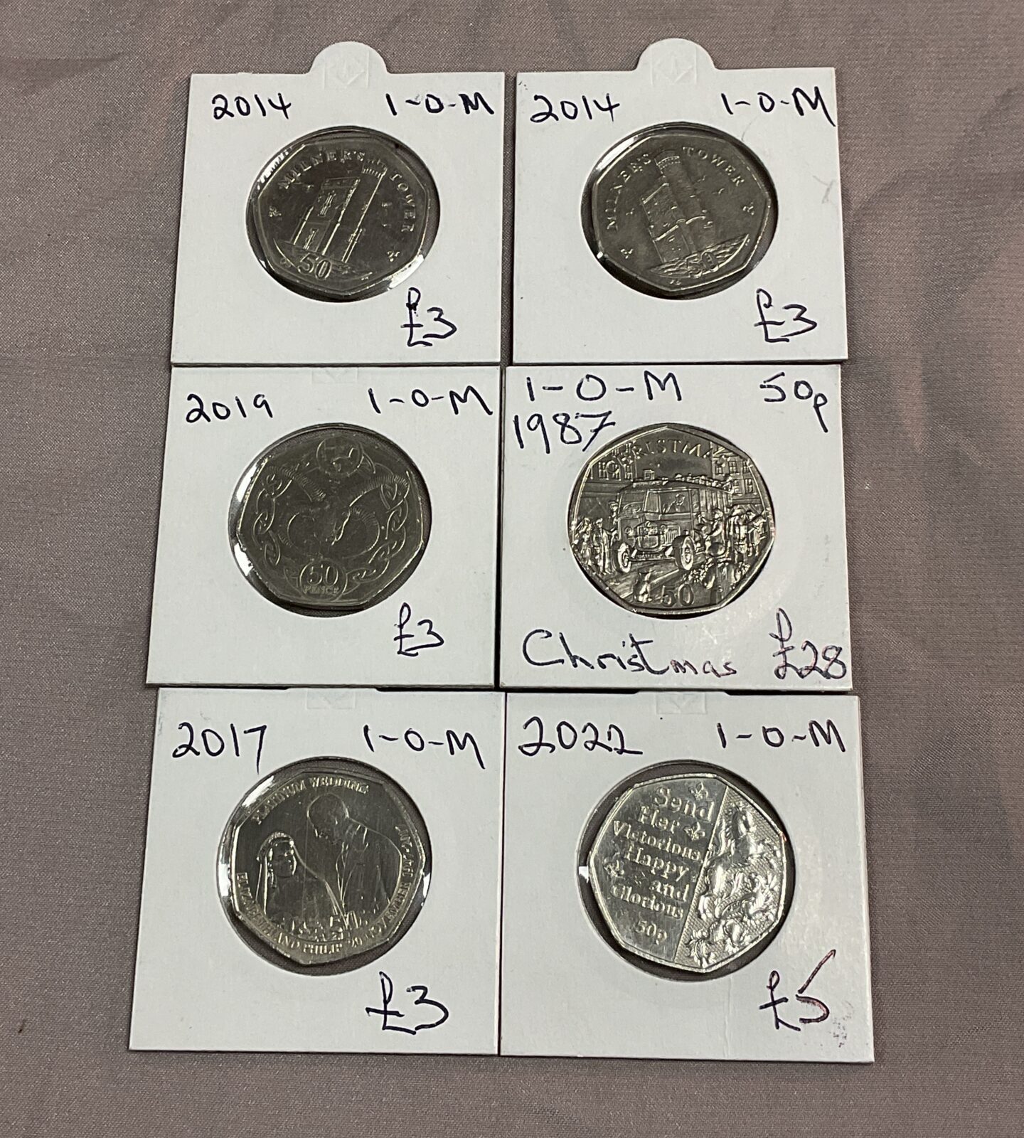 Six Isle of Mann commemorative 50p coins
