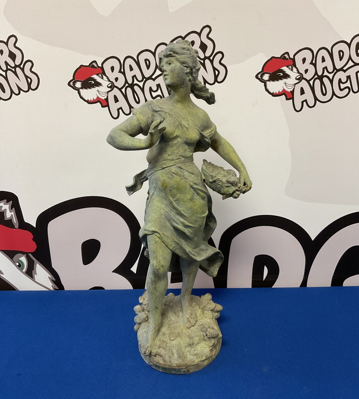 Vintage dug morgan signed spelter flower girl