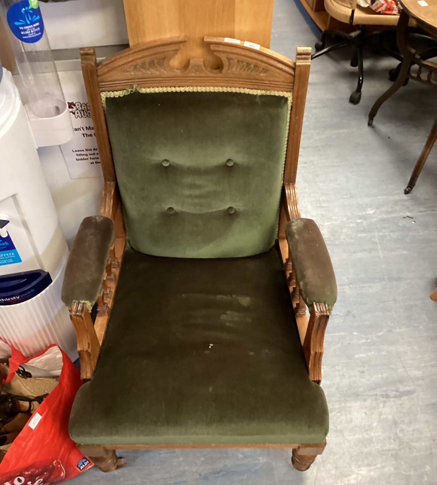 oak framed armchair on castors