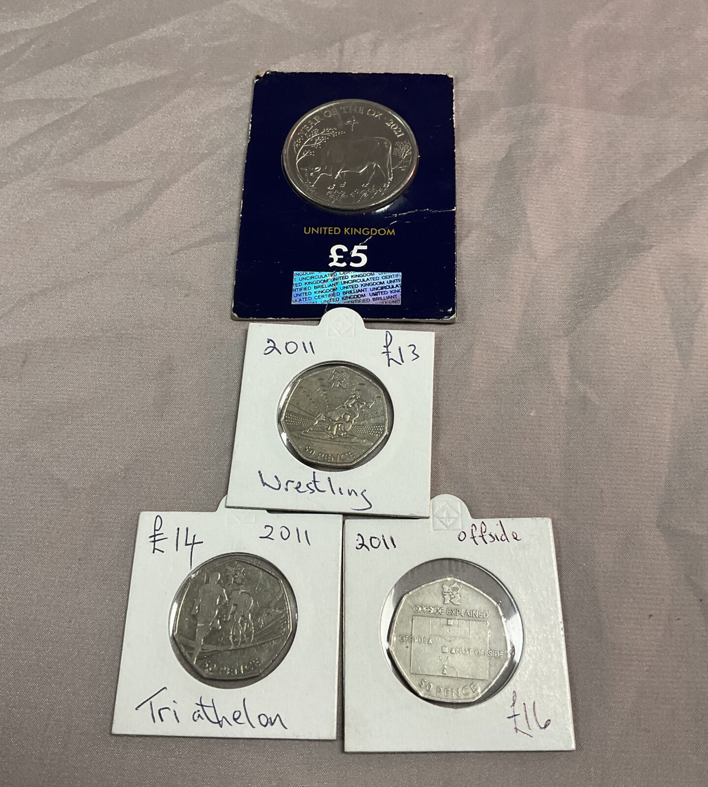 2011 rare olympic 50p and £5 Year of the ox brilliant uncirculated condition