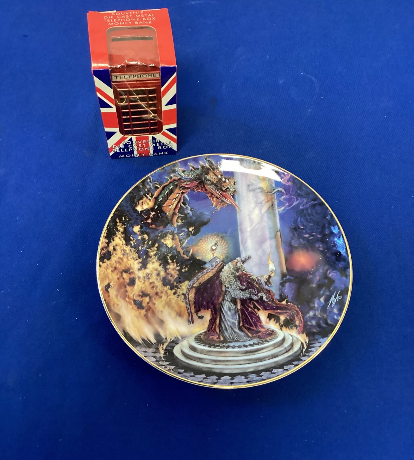 Royal Doulton The Dragon Master Collectors Plate and souvenir telephone box