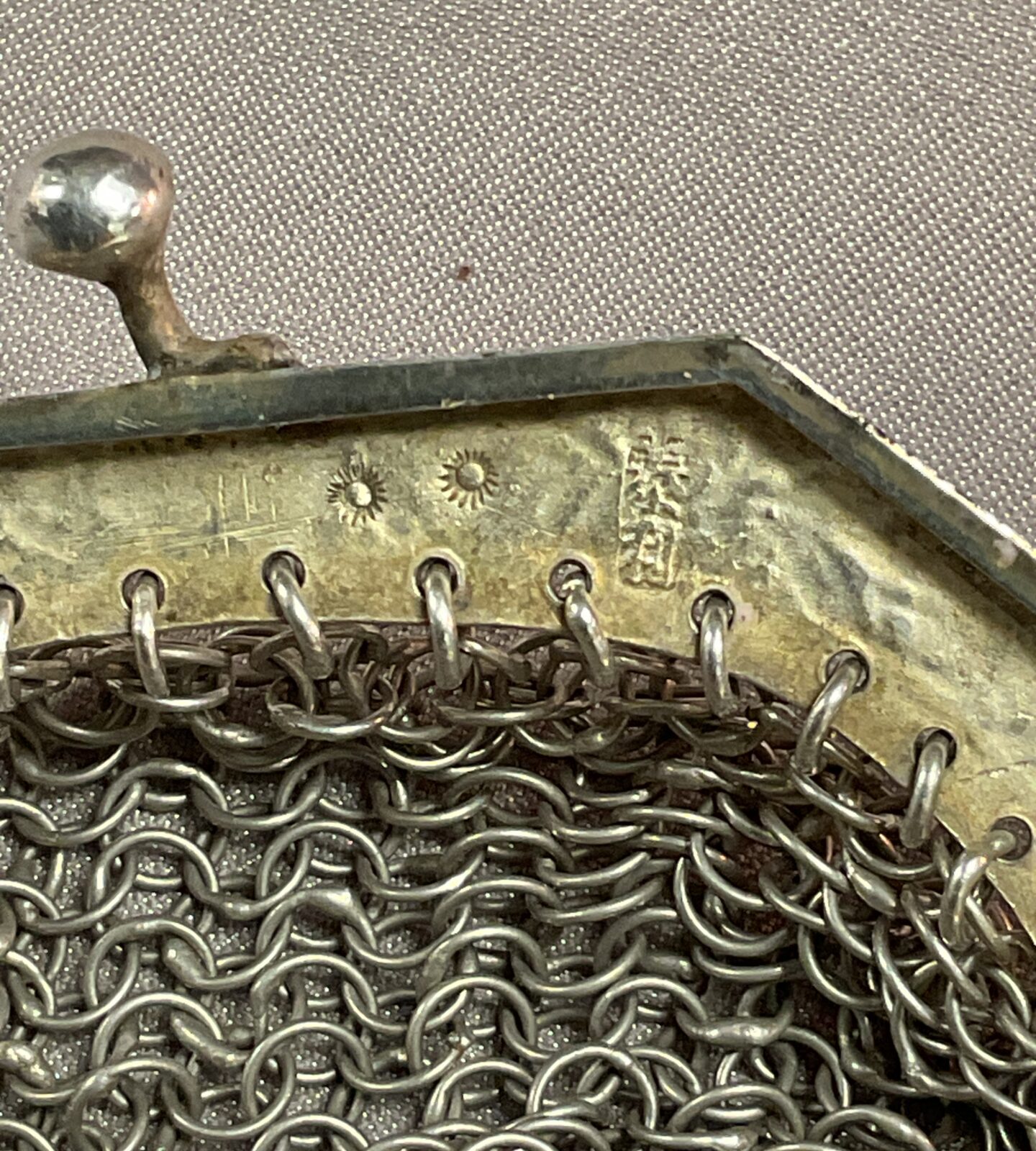 chinese export silver chainmail purse fully stamped with marks Cw-cum wo 1849-1910 withfinger ring clip 43.5g - Image 2