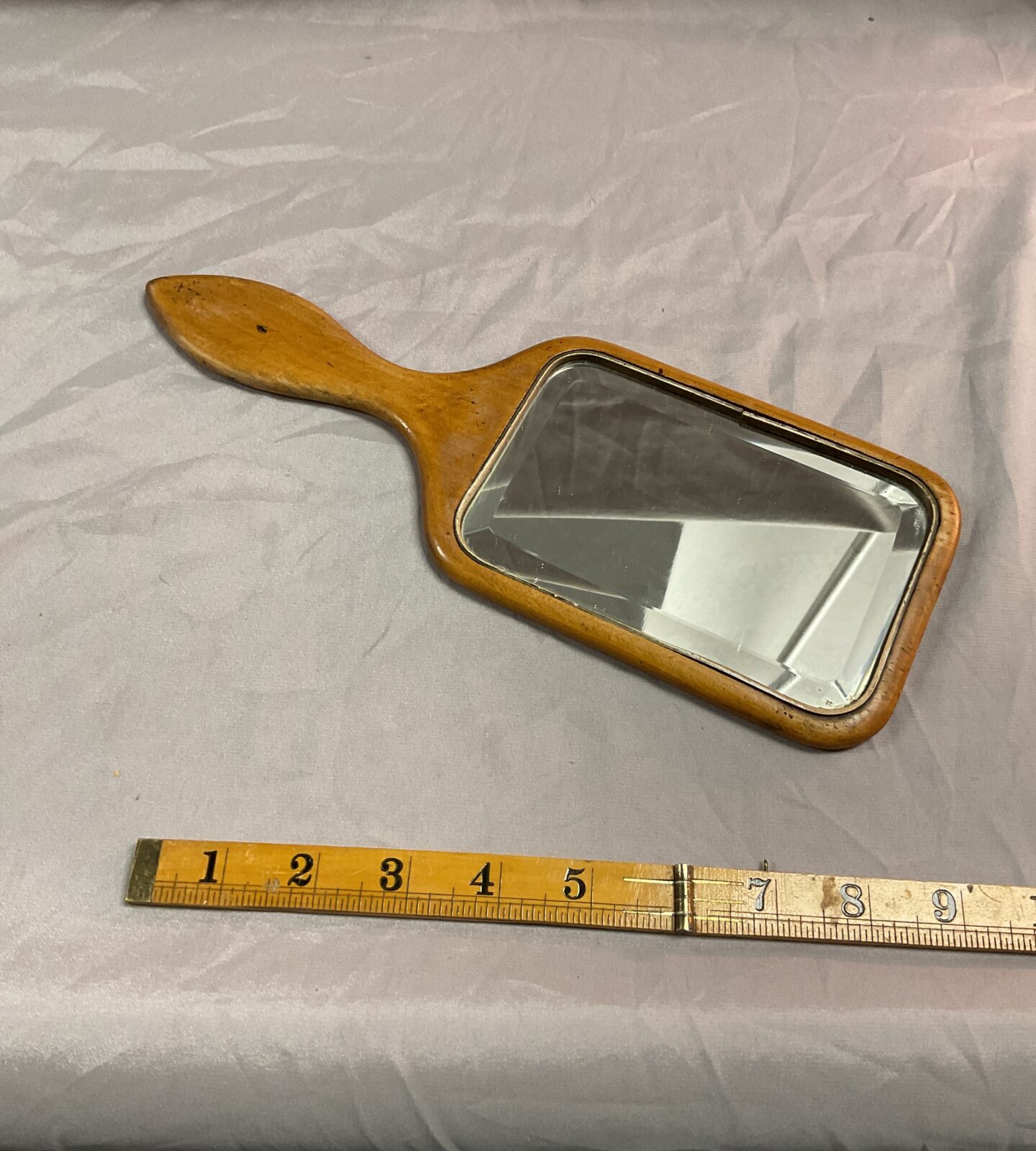 victorian bevel edge glass hand mirror