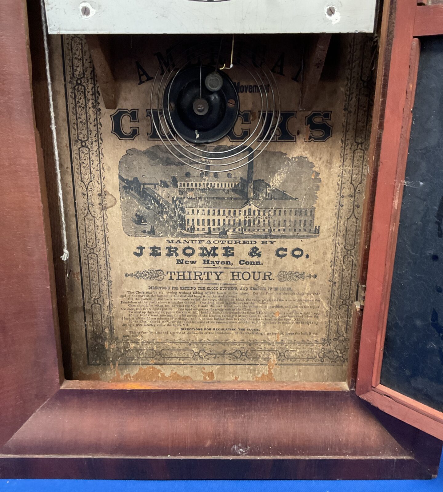 Jerome & co American 30 hour glass fronted clock with pendulum & weights - Image 2