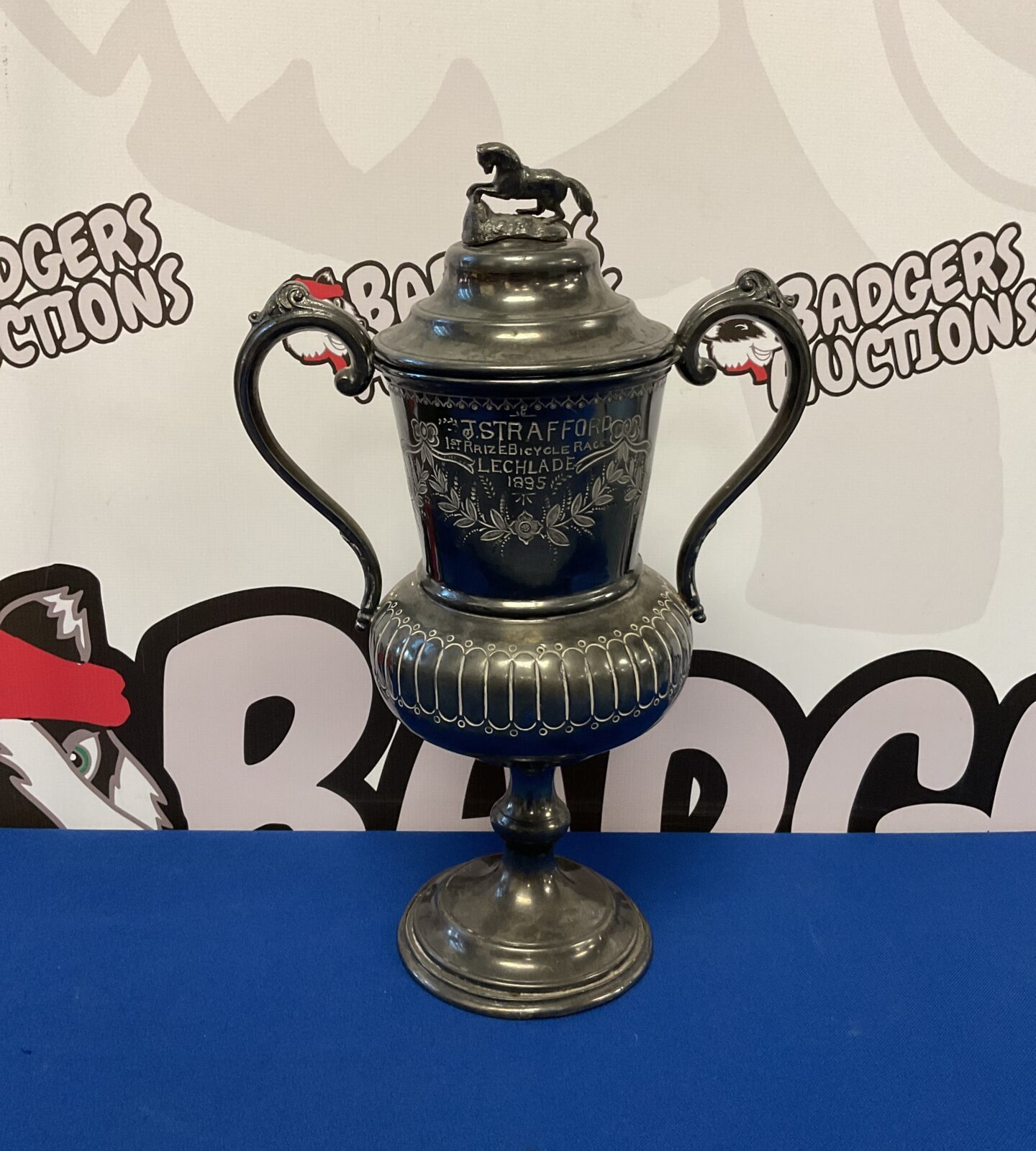 1895 dated bicycle race silver plate trophy