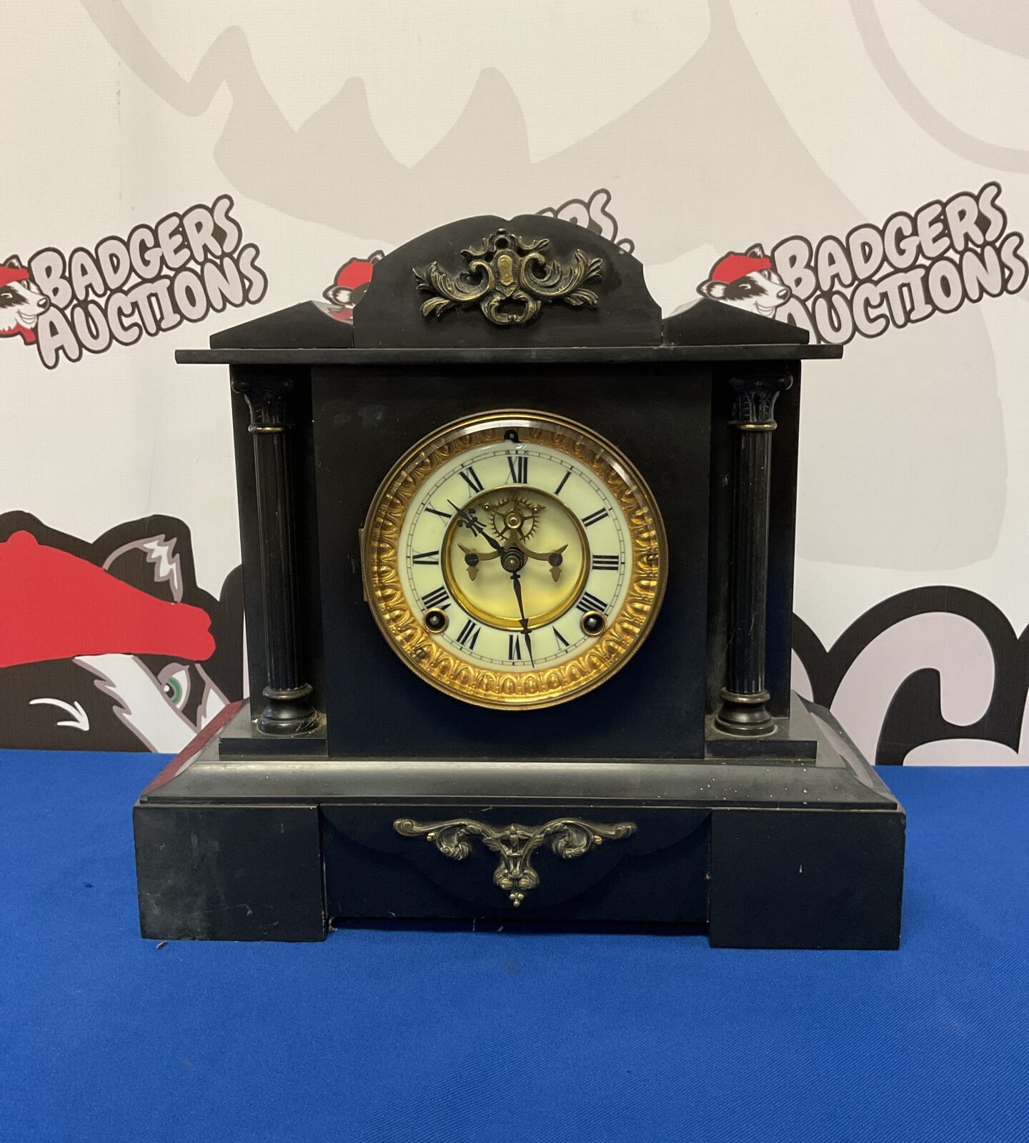 Ansonia clock co slate mantle clock with pendulum