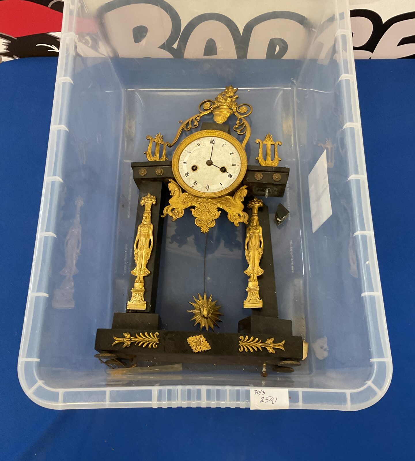 19th century french slate column mantle clock for restoration