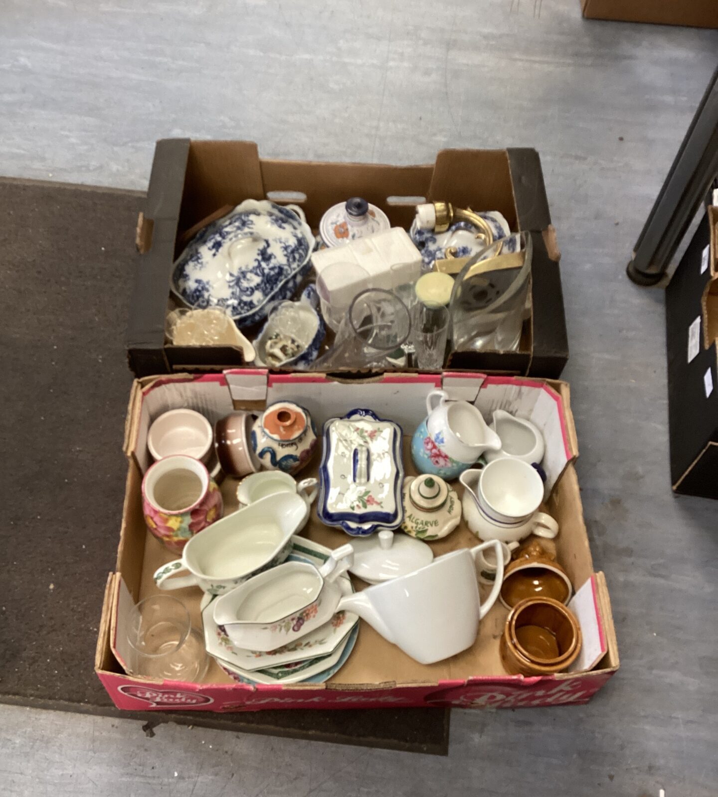 Two Trays of mixed kitchenware plus other items