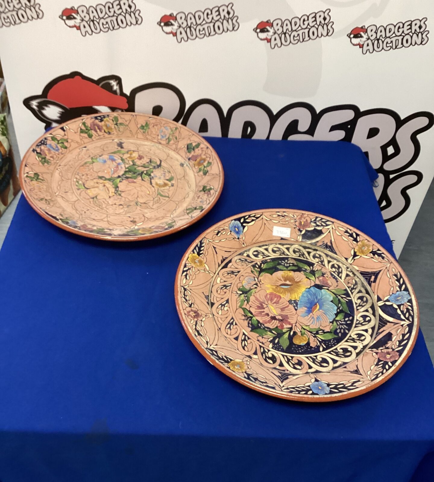 Two large hand painted platers