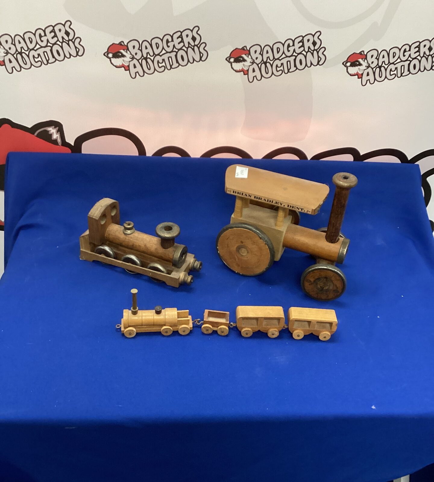 dent crafts centre wooden trains and Traction Engine made from bobbins & other artifacts