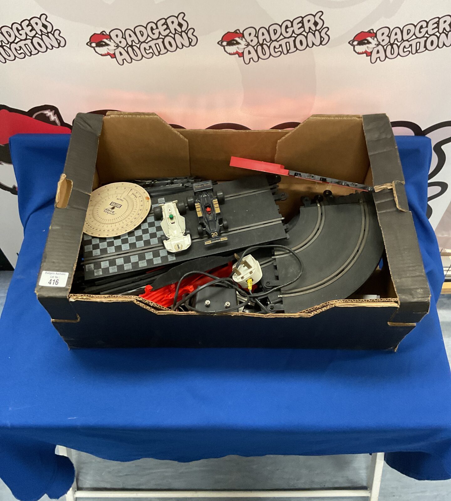 Crate of scalextric set inc walther wolf