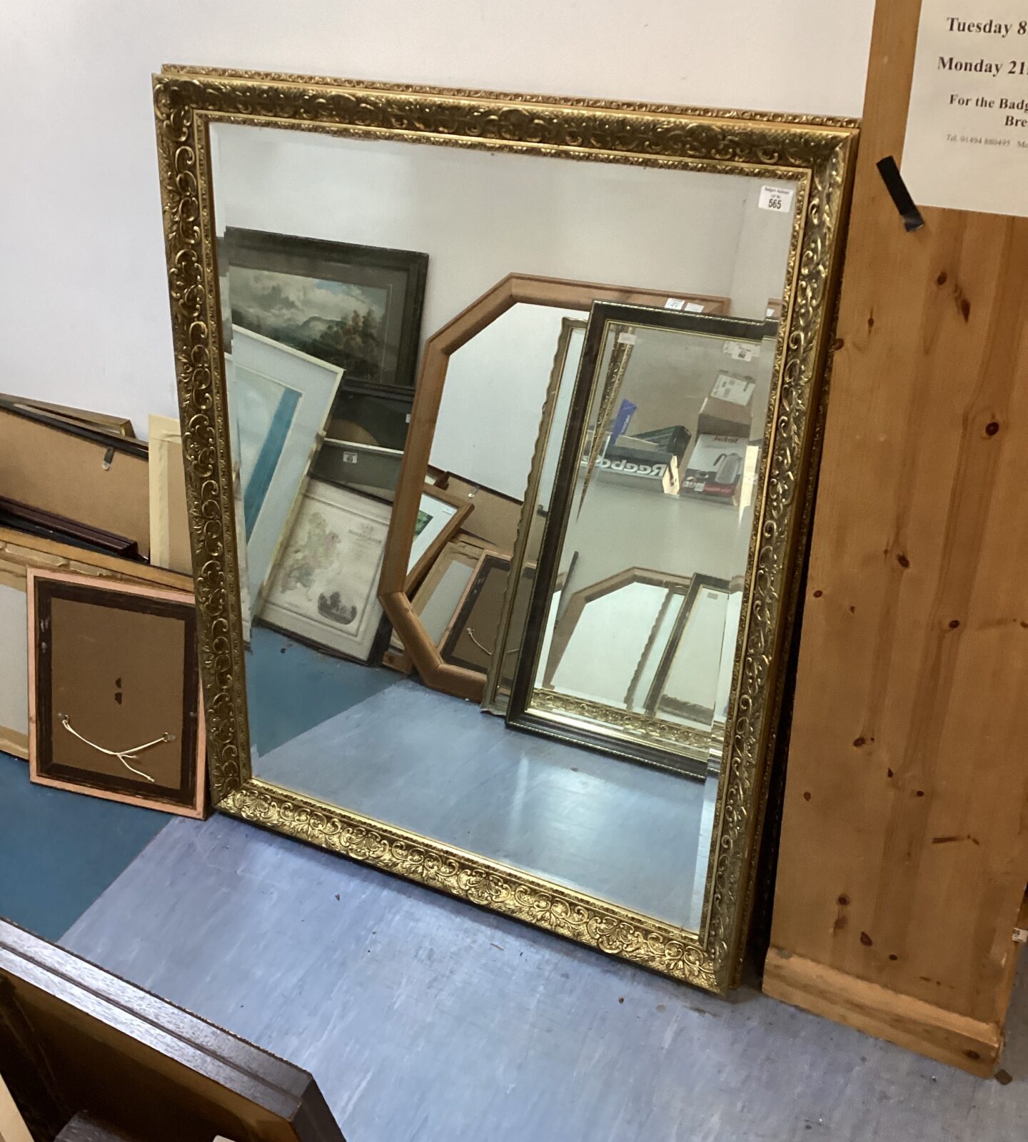 Bevel edged gilt framed mirror 39 x 52”