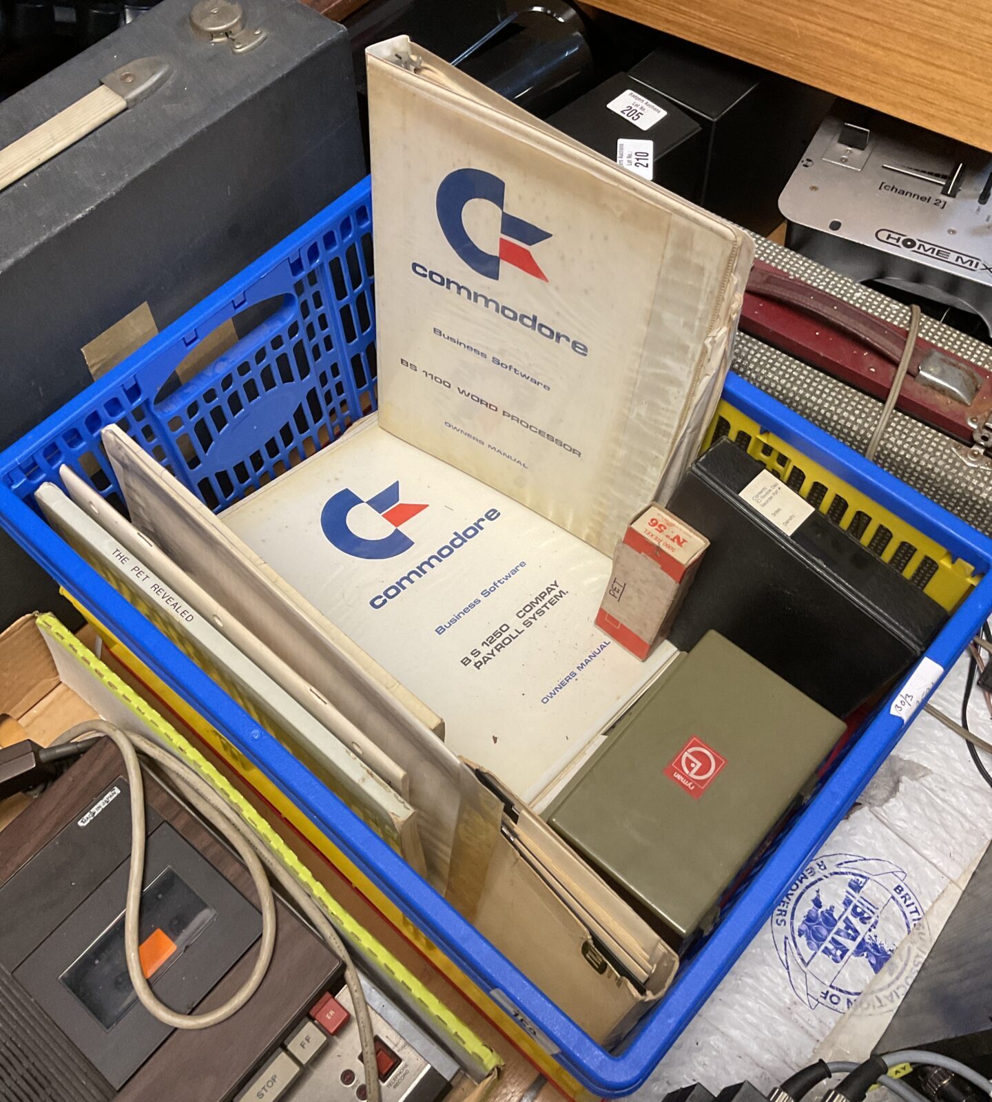 Box of commodore pet manuals & floppy discs