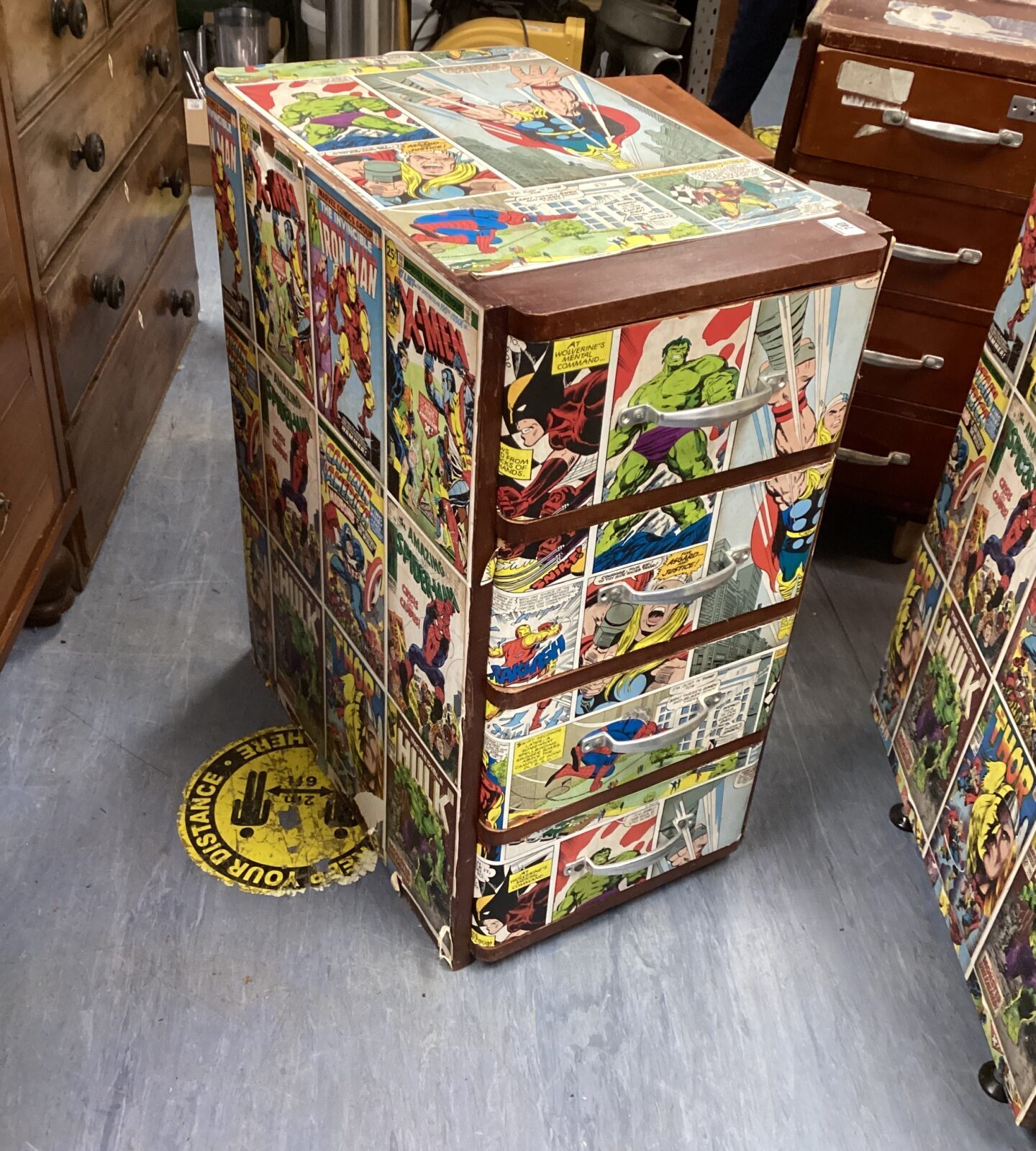 Set of wooden Drawers with Marvel comic covering