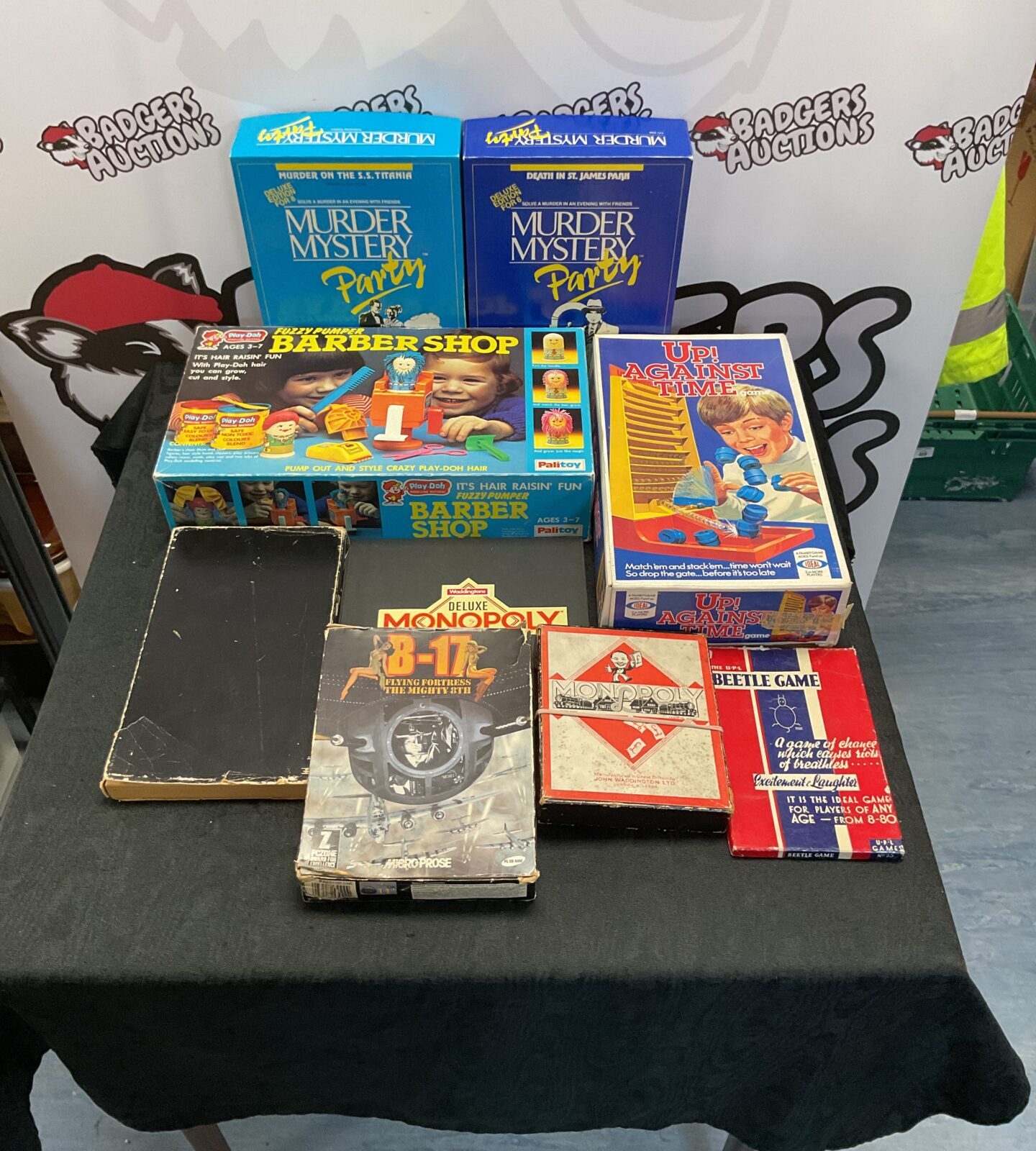 Crate of mixed vintage board games inc palitoy, ideal, b-17 Flying Fortress big box pc game and monopoly