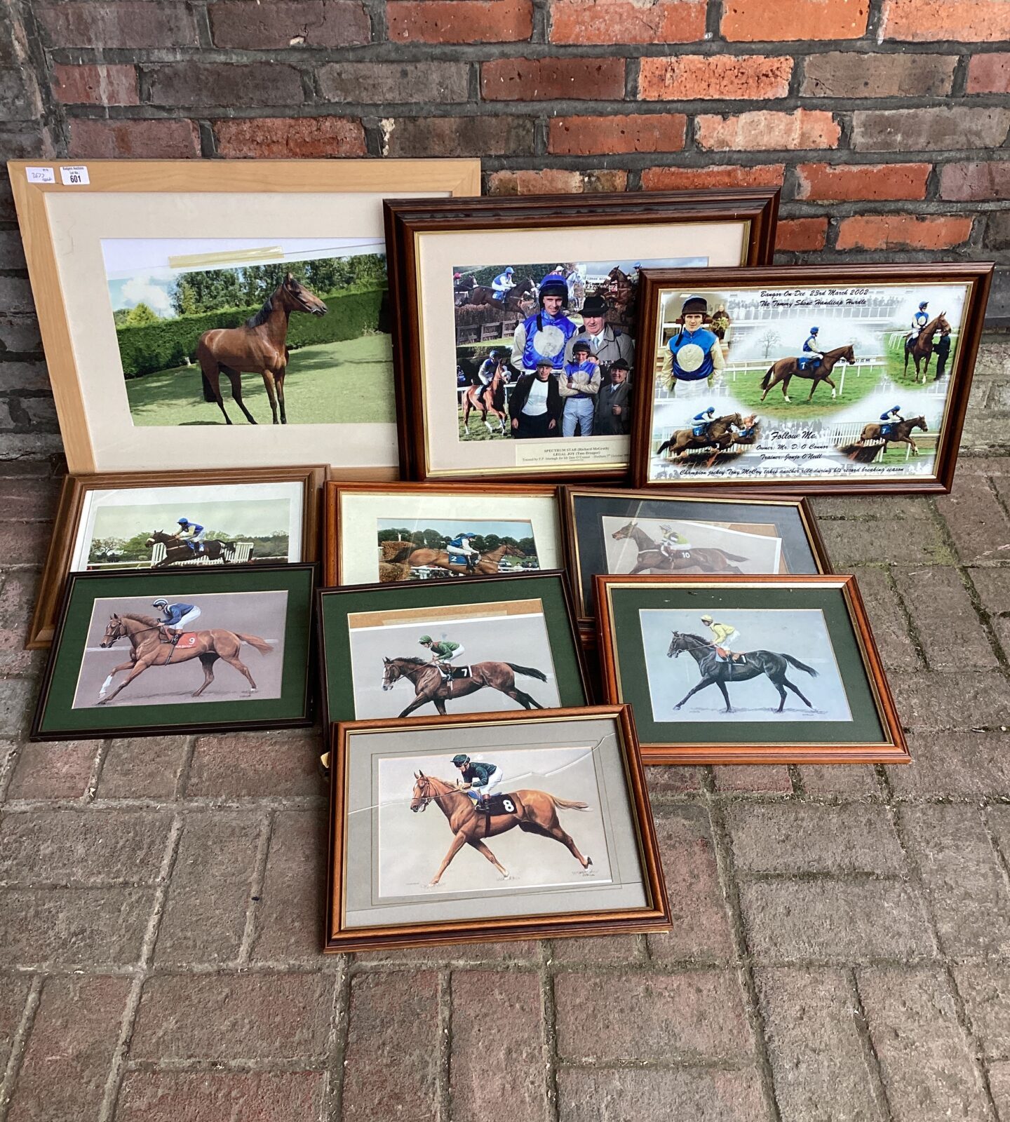 Ten racing horse related framed pictures inc framed print of follow me & tony McCoy