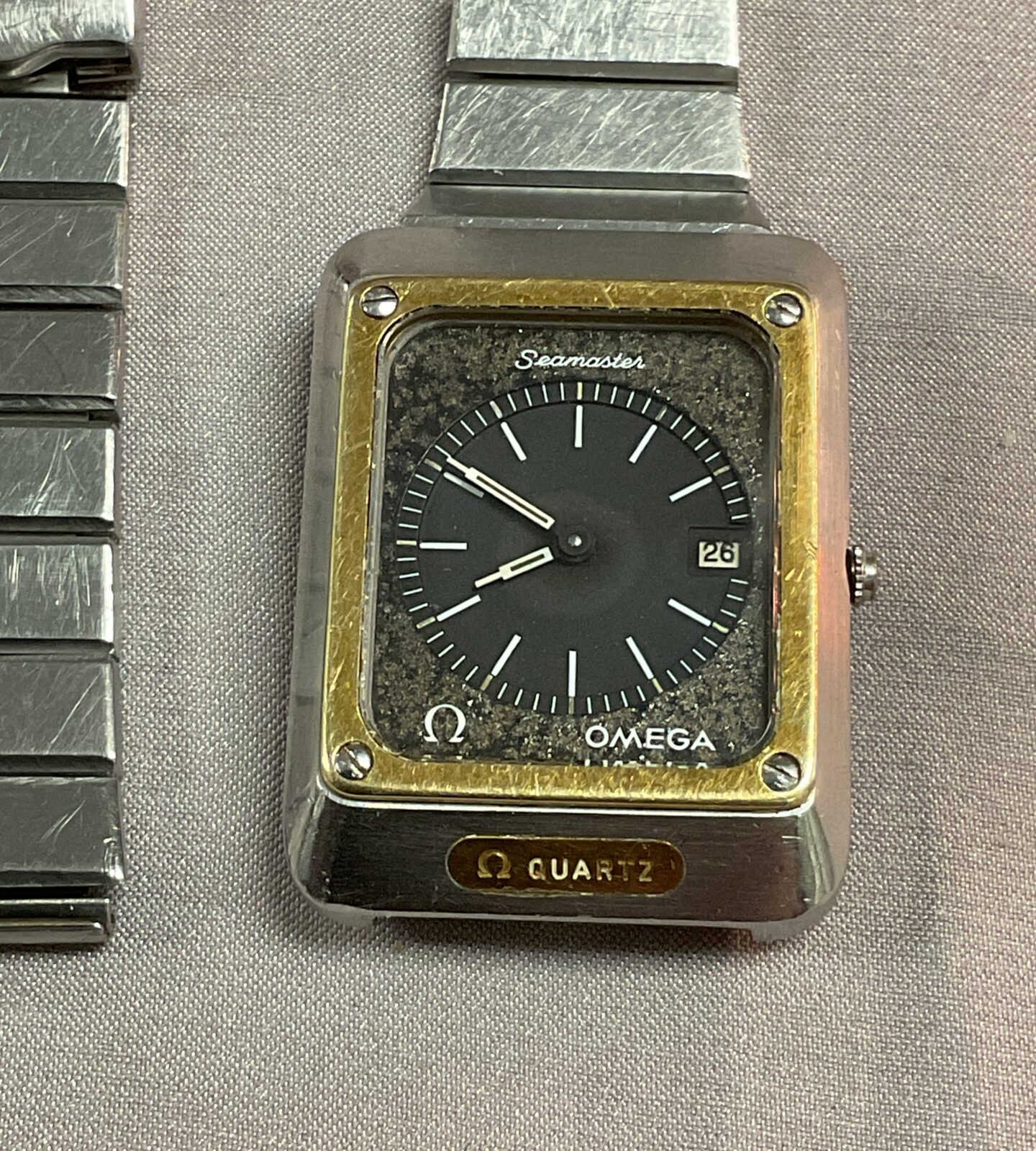 Vintage Omega Seamaster Quartz tank watch strap needs refitting