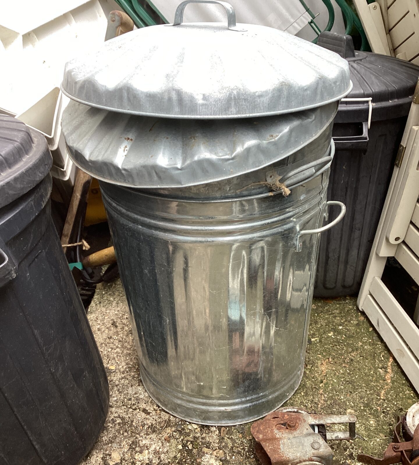 Two galvanised dust bins