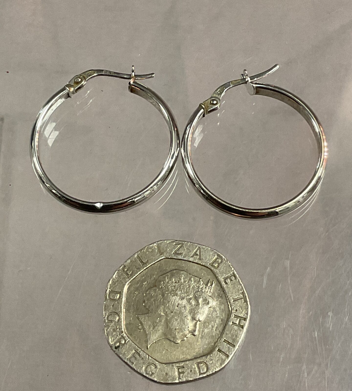 Pair of 9ct white gold hoop earrings