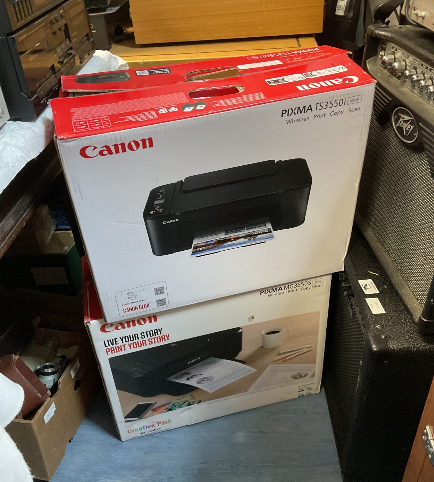Two boxed wireless canon printers inc ts3550i & mg3650s
