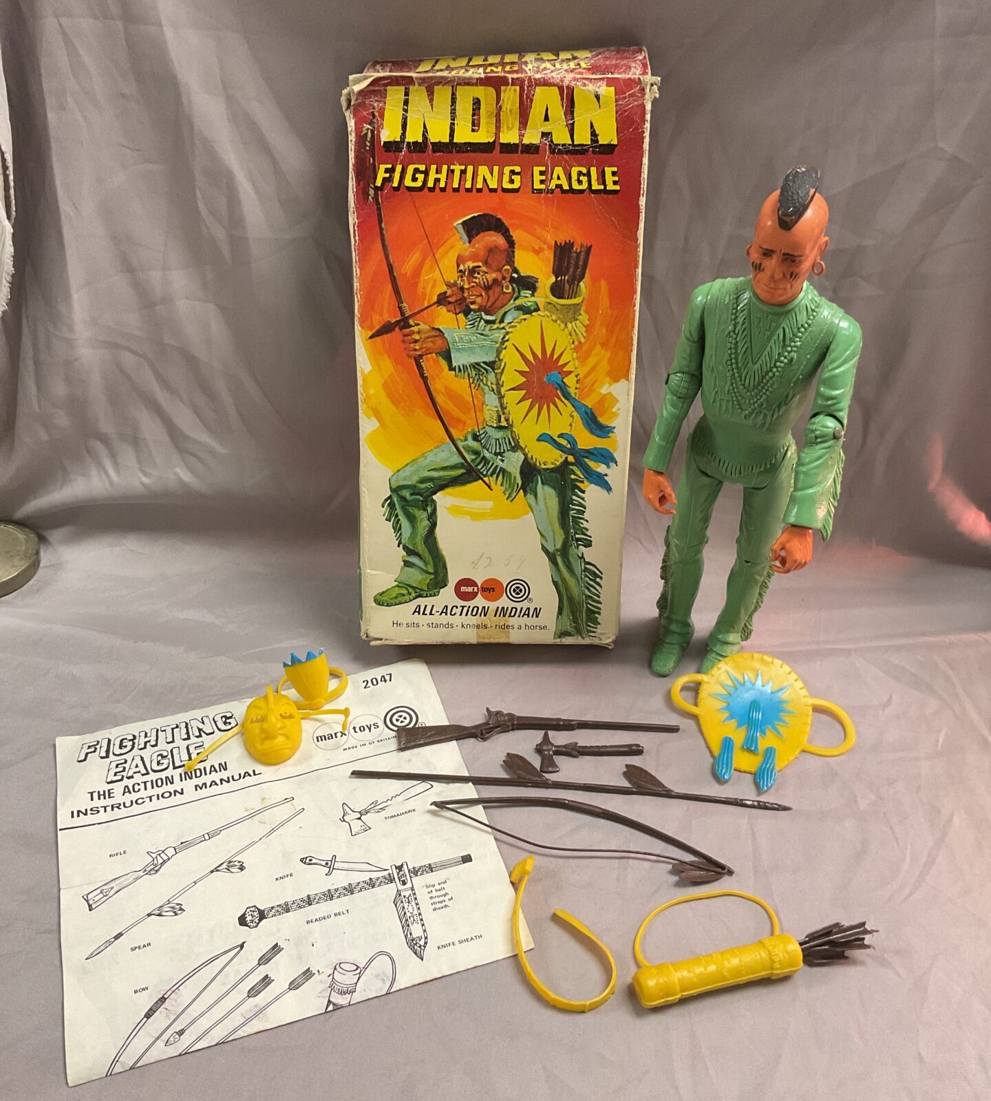 marx toys indian fighting eagle all action Indian boxed & complete