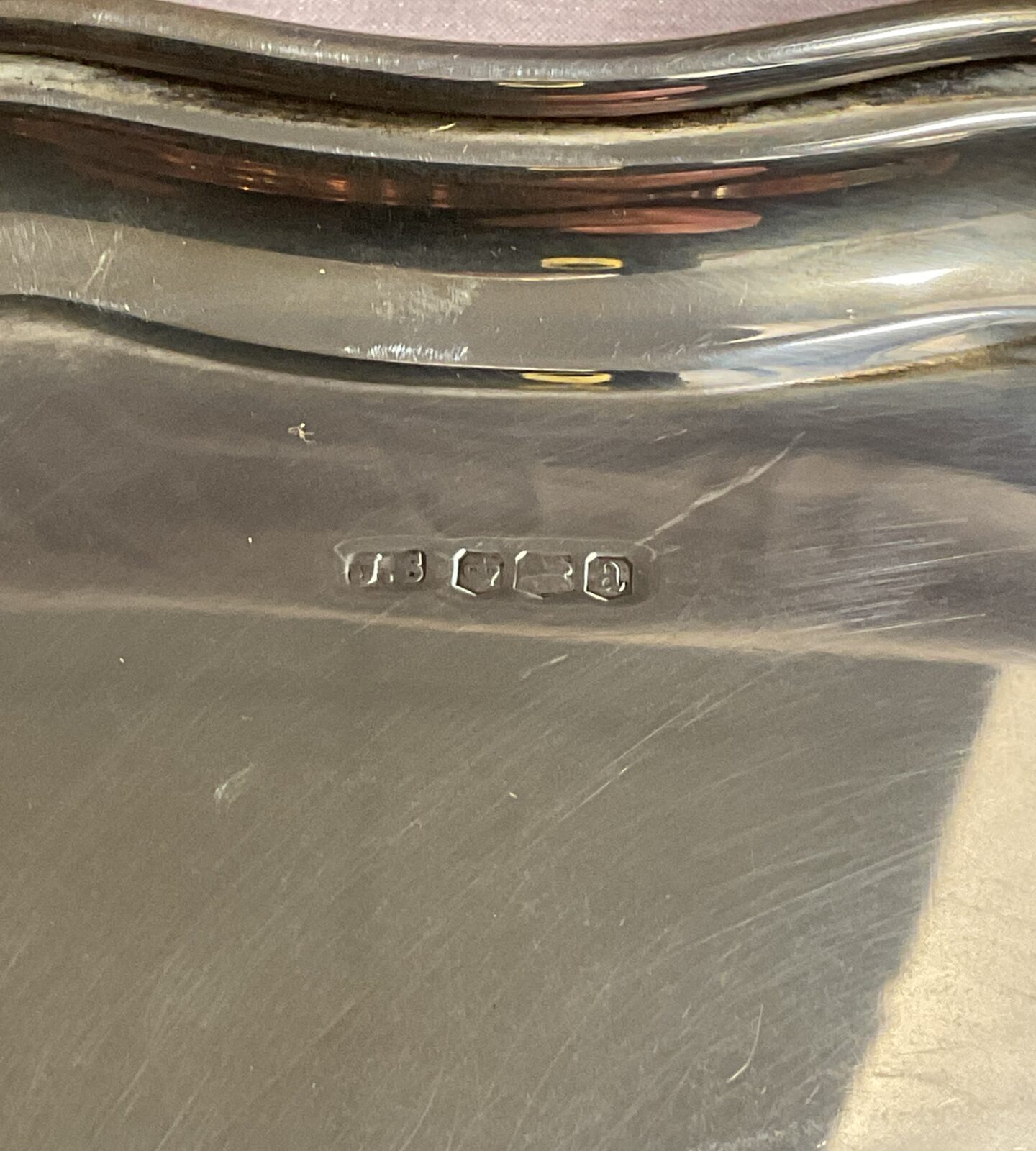 A Hallmarked Silver scalloped edge tray raised on four pad feet Sheffield,1919 by Stevenson & Law 520g - Image 2