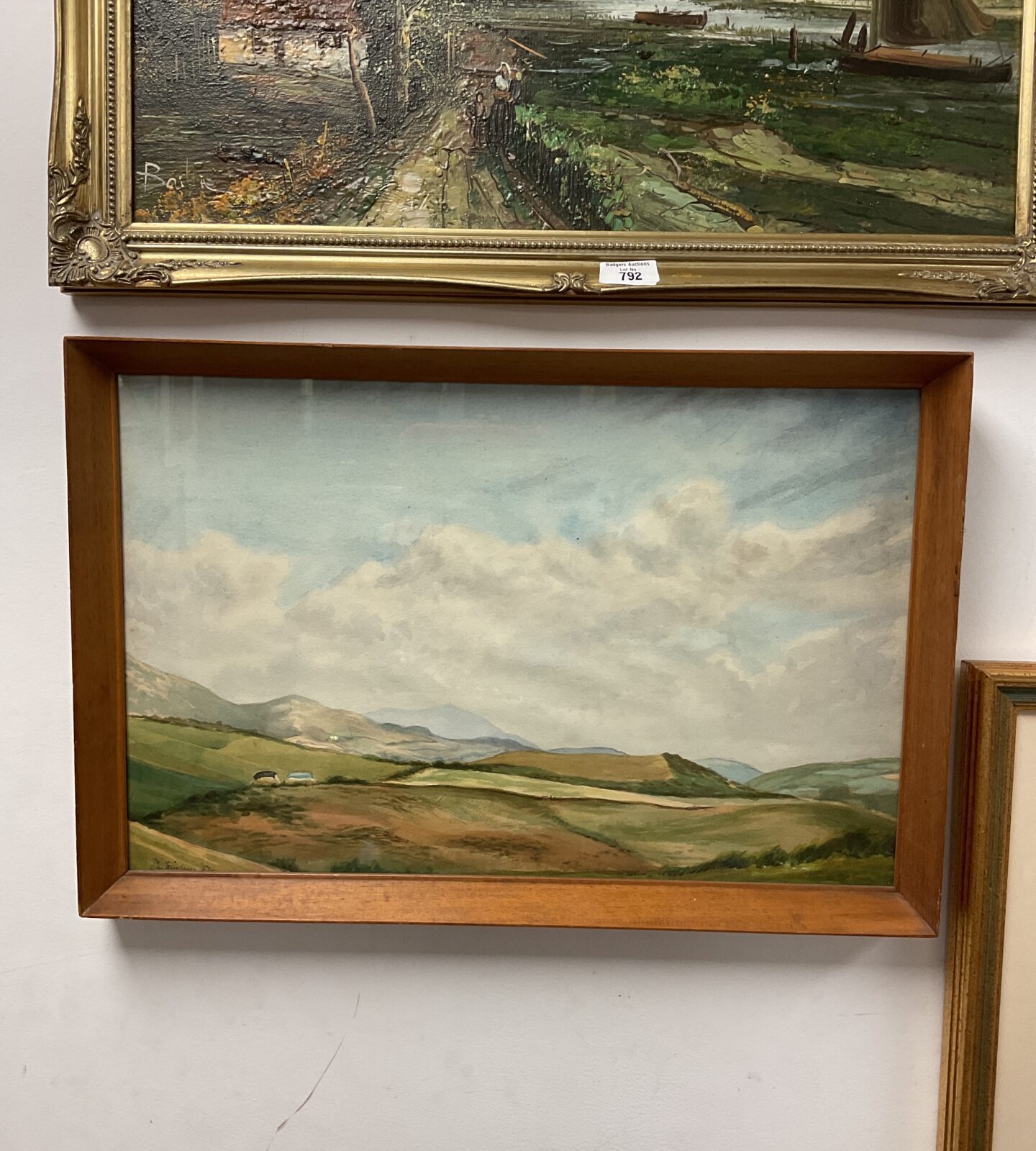 1953 artist signed watercolour of rolling hills