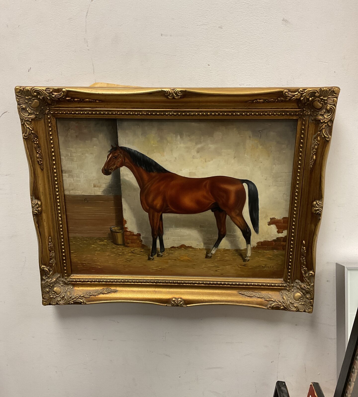 Nadler oil painting on board of a chestnut horse