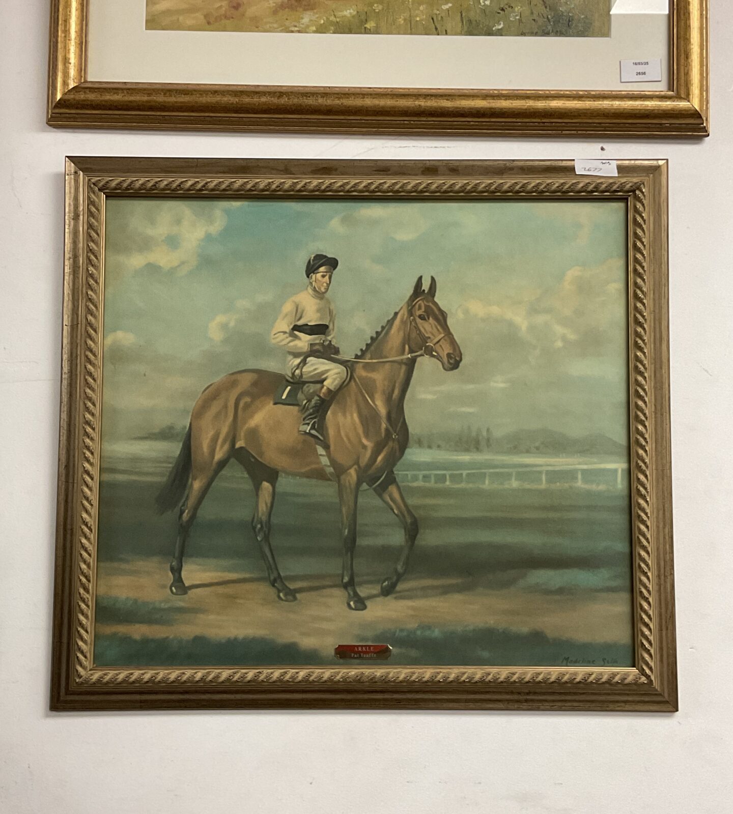 Vintage madeline selfe print of race horse arkle & jockey pat taaffe