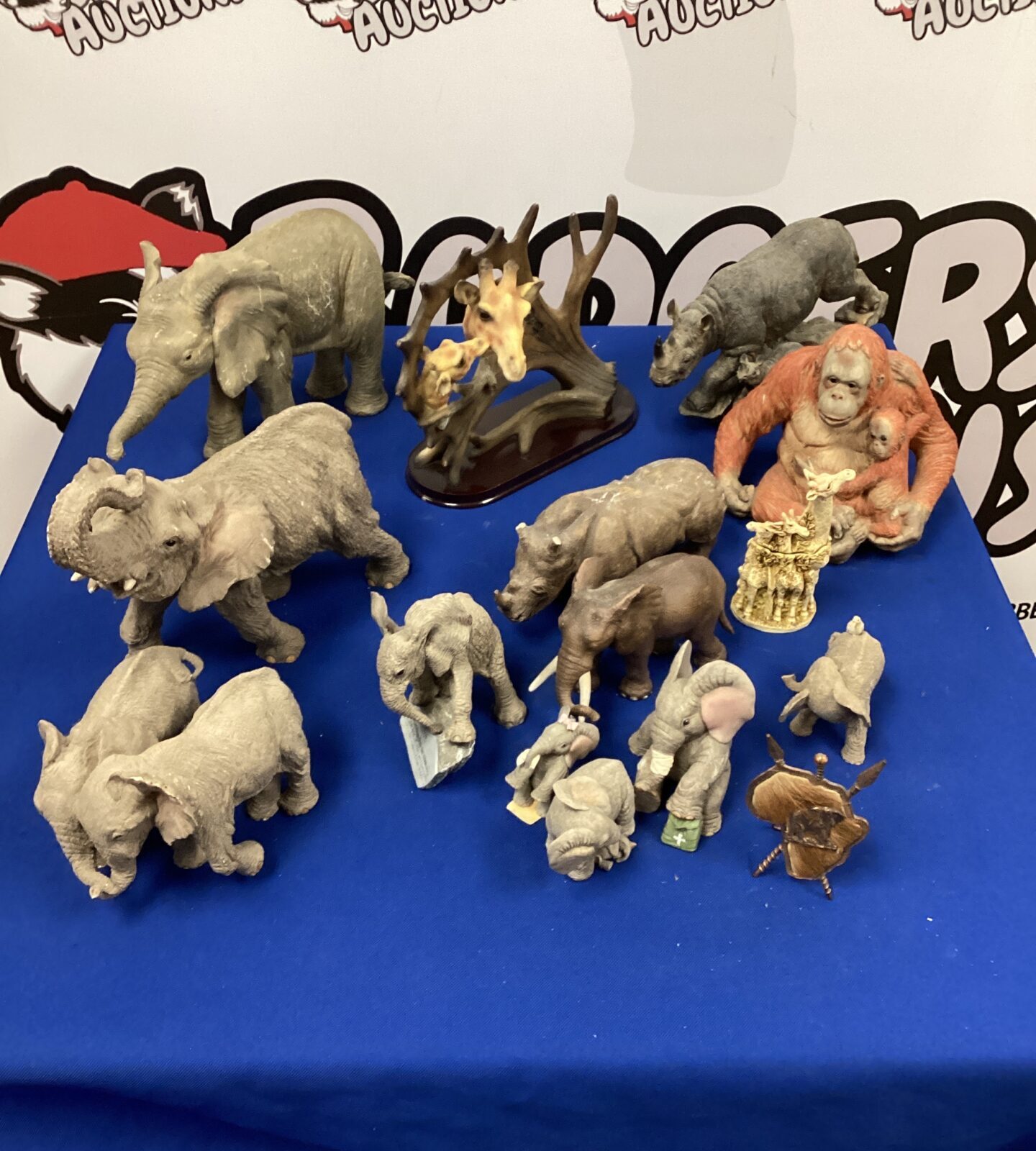Selection of african animals inc tusker elephant & other elephants, giraffes, rhinos  & orangutans