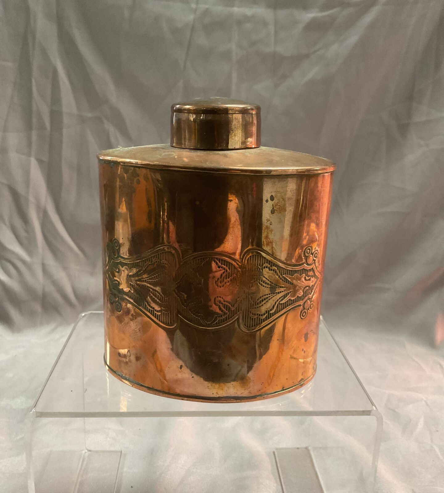 J S Sankey art nouveau copper 6oz tea caddy